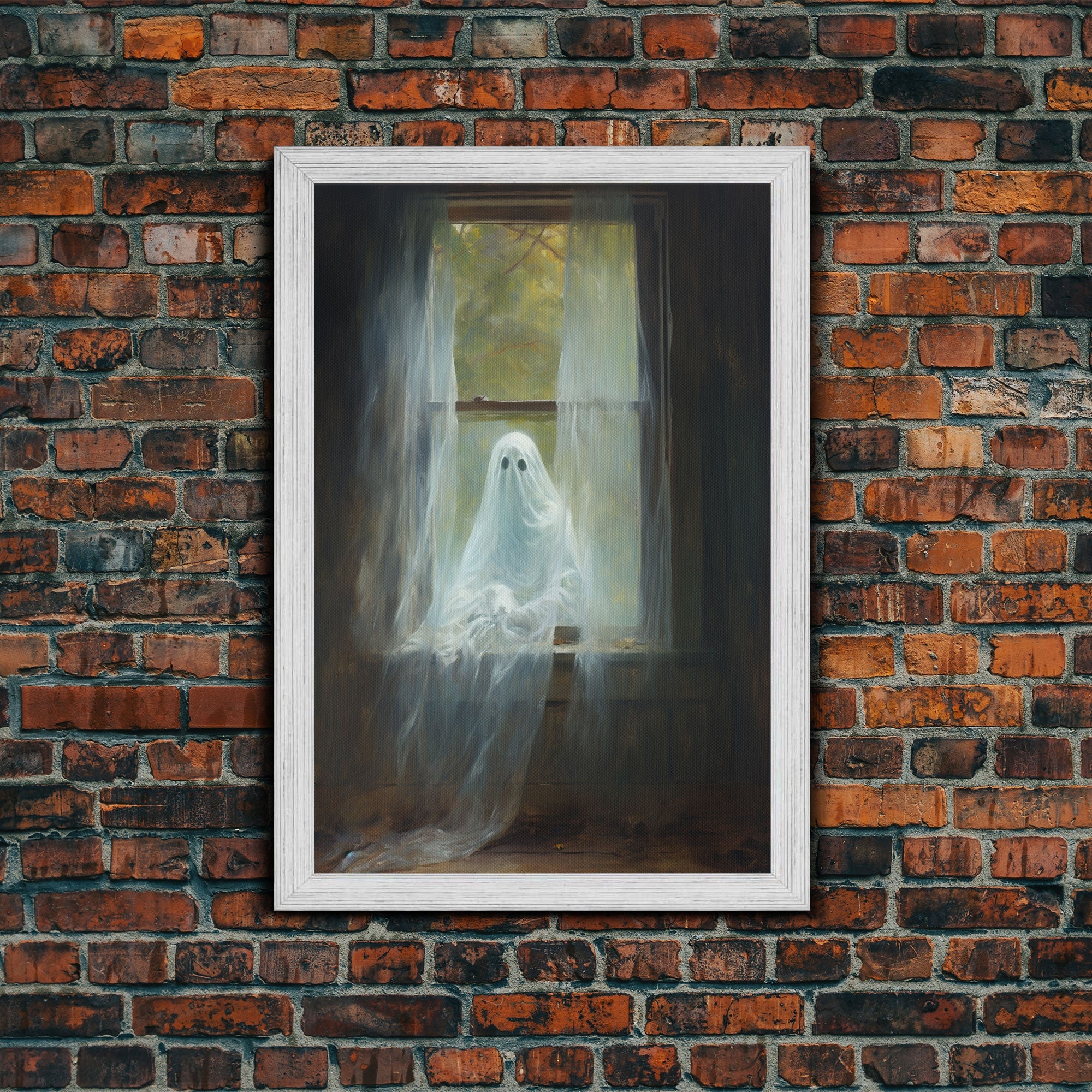 The Ghost In The Window, Halloween Wall Art, Vintage Canvas, Art Canvas Print, Dark Academia, Haunting Ghost, Halloween Decor, Goth Wall Art