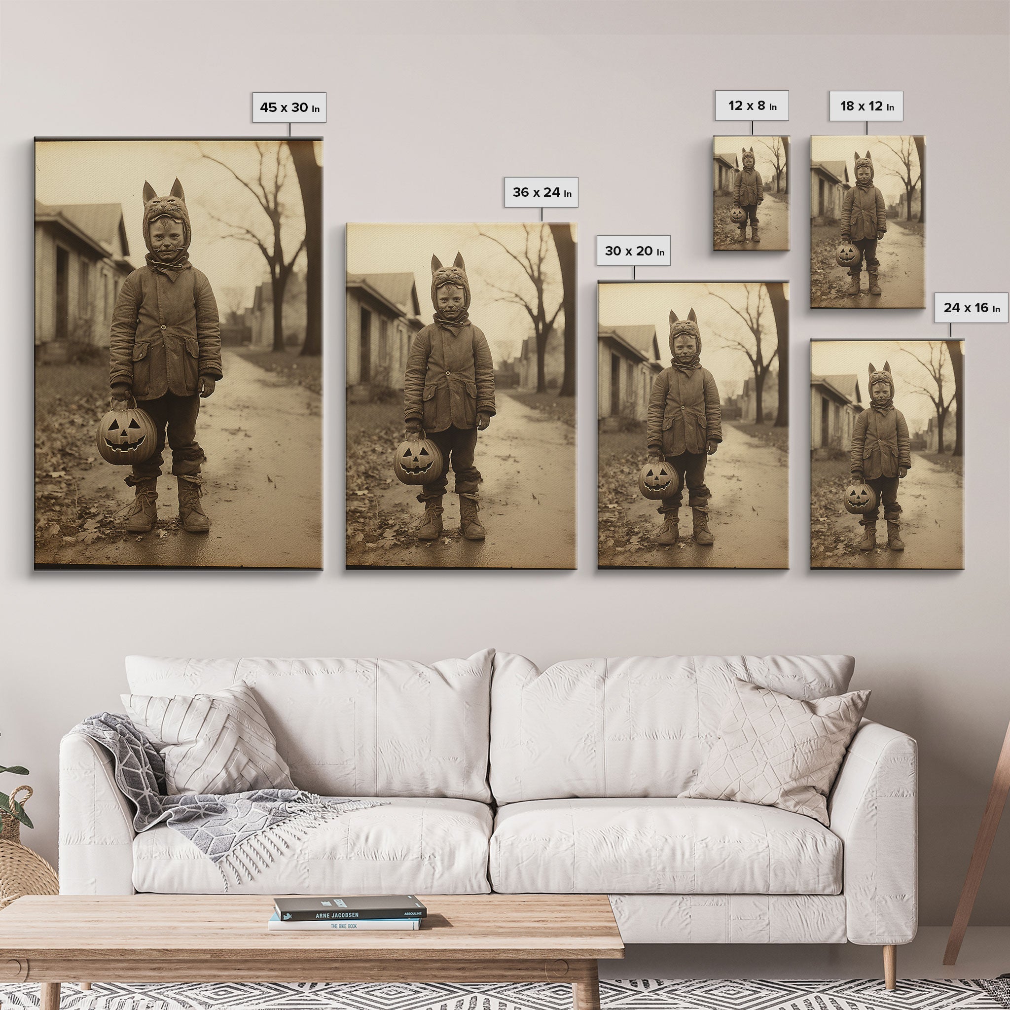 Halloween Wall Art, Vintage Photograph, Black And White Art, Spooky Art Canvas Print, Wall Art, Vertical Print, Home Decor, Wall Decor