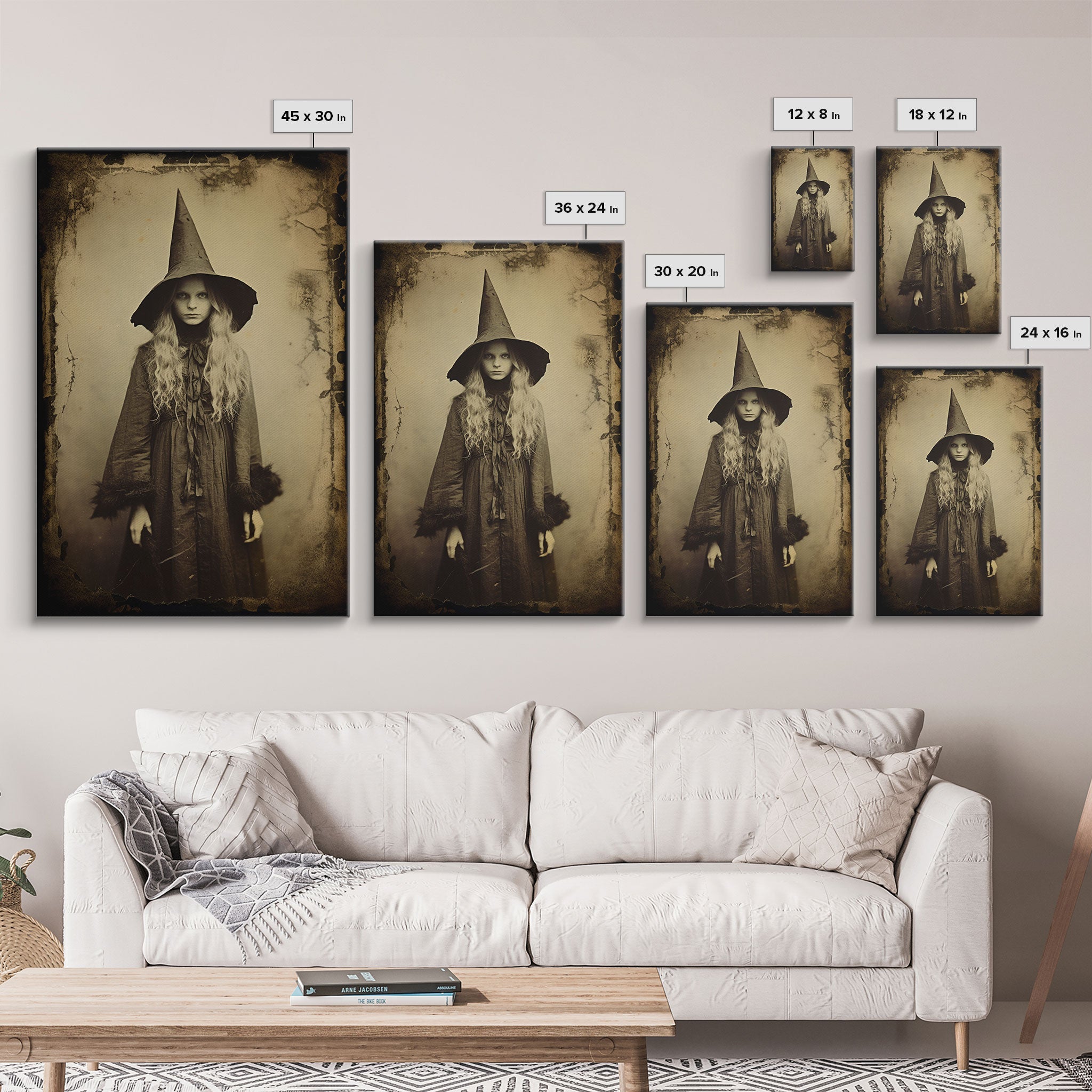 A Victorian Witch, Spooky Victorian Witch Photography Daguerreotype, Tin Type, Framed Canvas Print, Victorian Witches, Halloween Decor