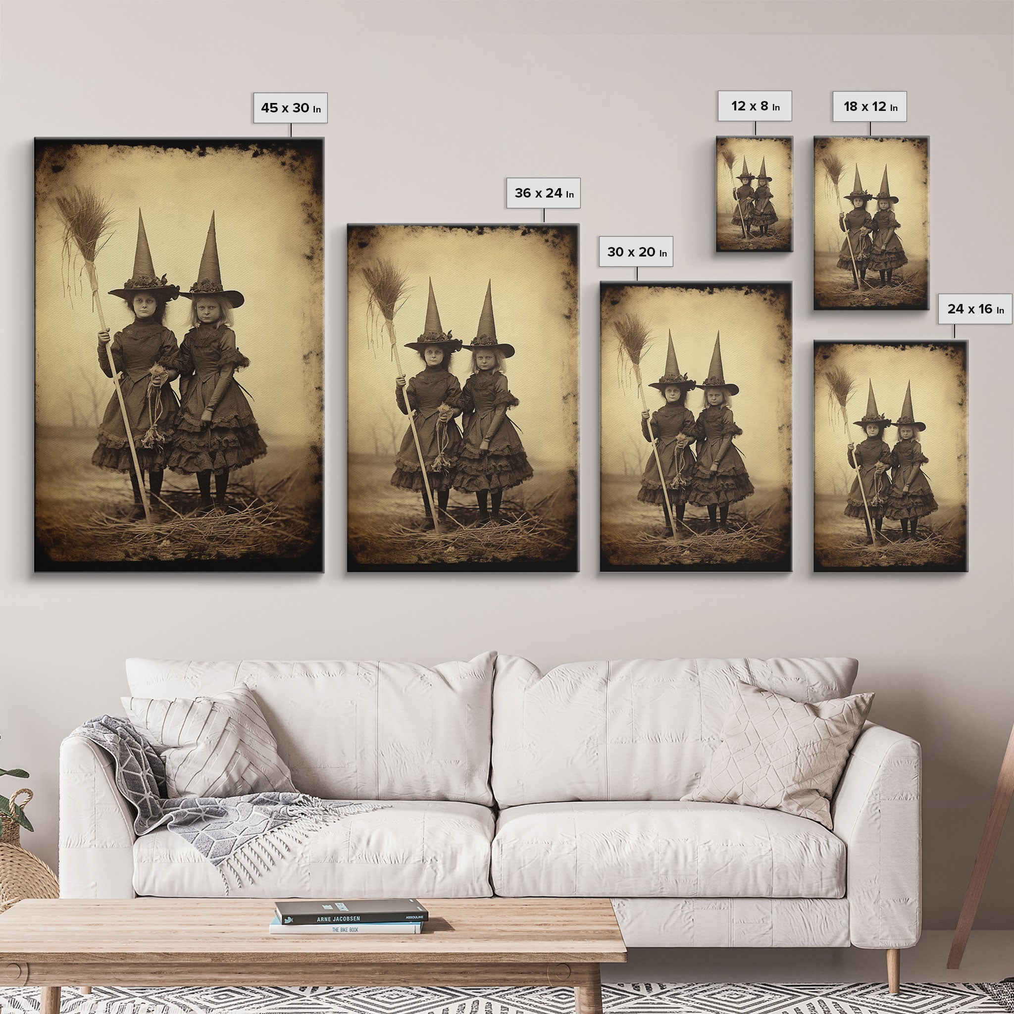 Little Witches Portrait, Witchy Art, Portrait of a Victorian Witch, Daguerreotype, Framed Canvas Print, Halloween Wall Art, Halloween Canvas