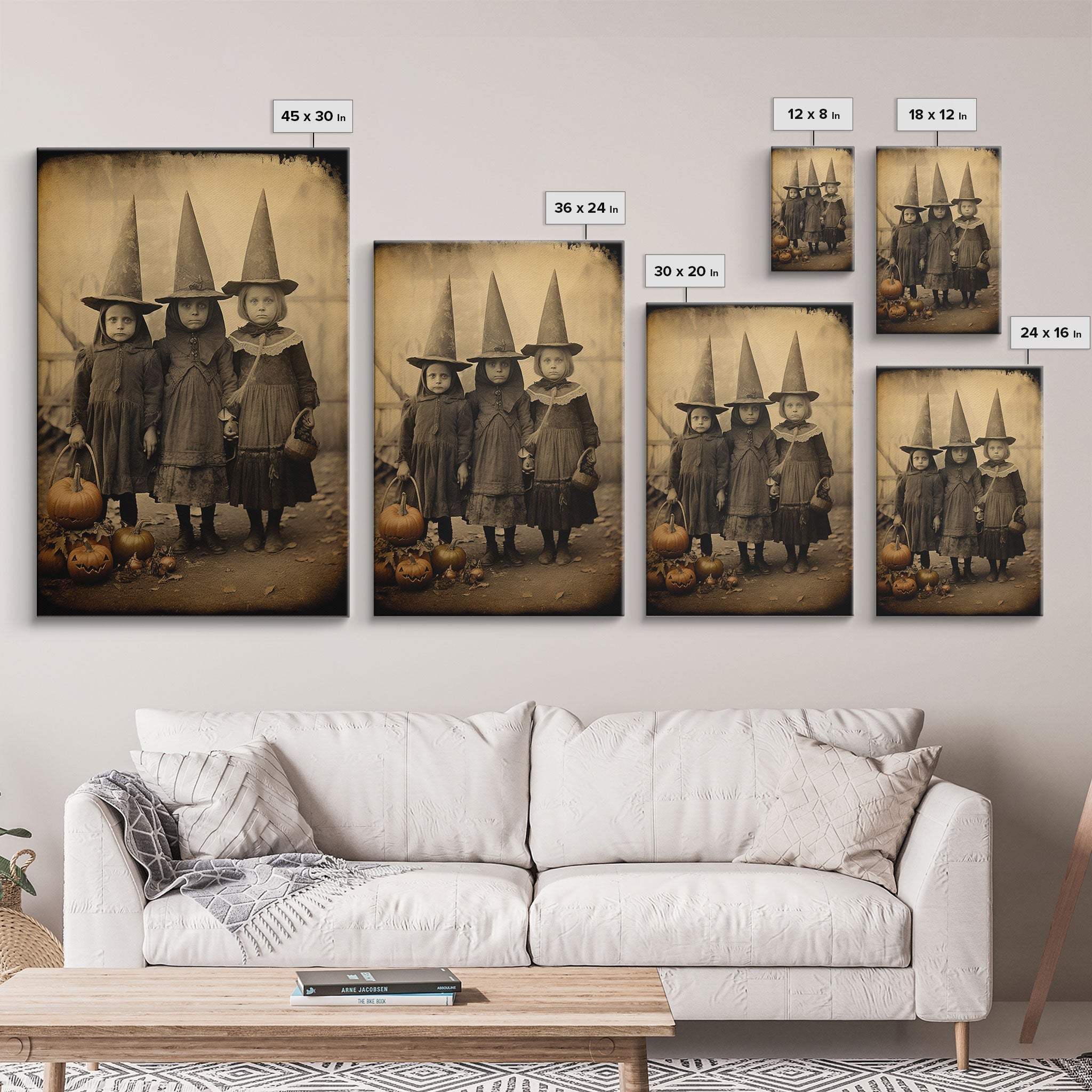Witch Halloween, Spooky Art Print, Vintage Photograph, Black And White Art, Canvas Print, Wall Art, Vertical Print, Home Decor, Wall Decor