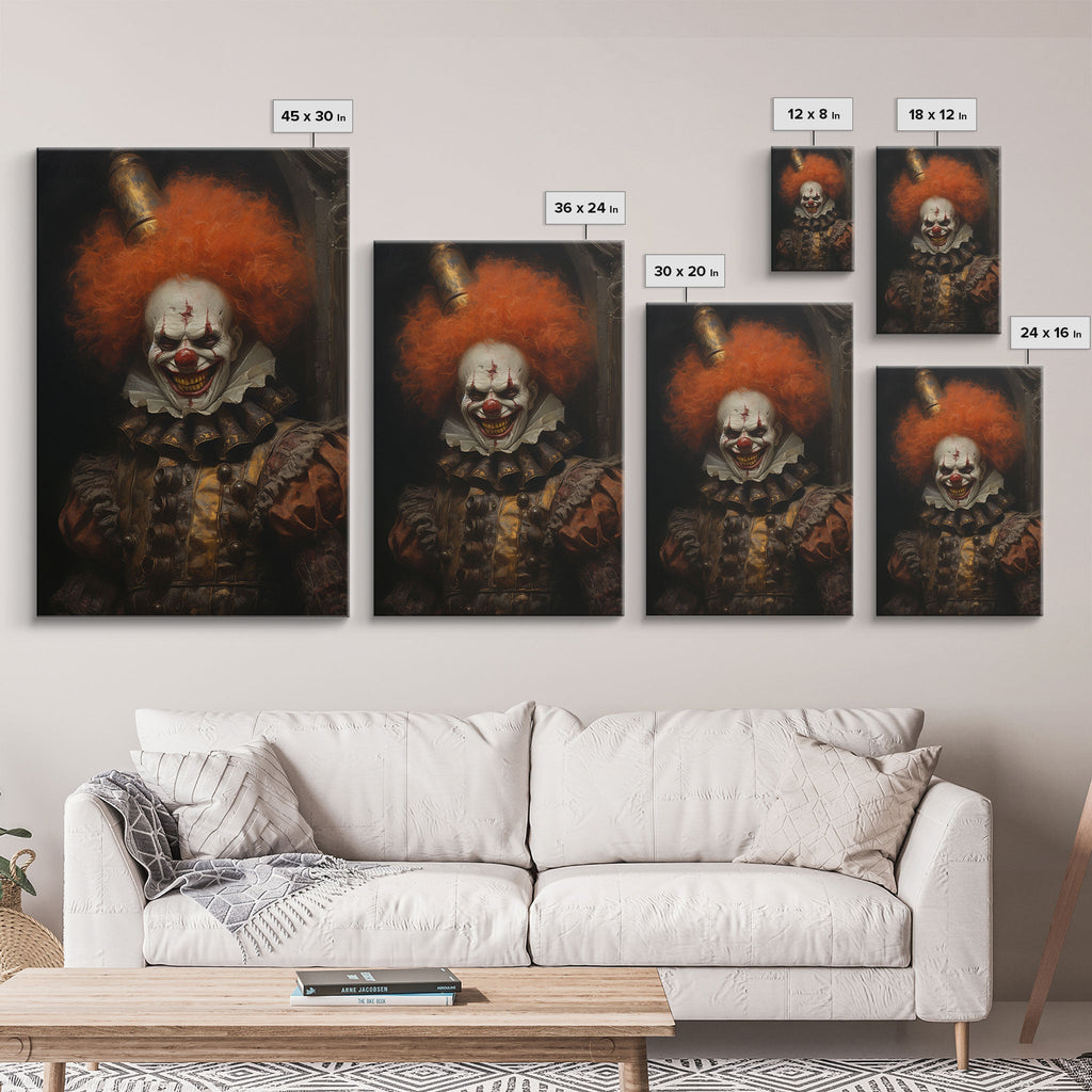 Scary Victorian Clown, Coulrophobia, Framed Canvas Print, Victorian Gothic Halloween Art, Oddities and Curiosities, Halloween Decoration