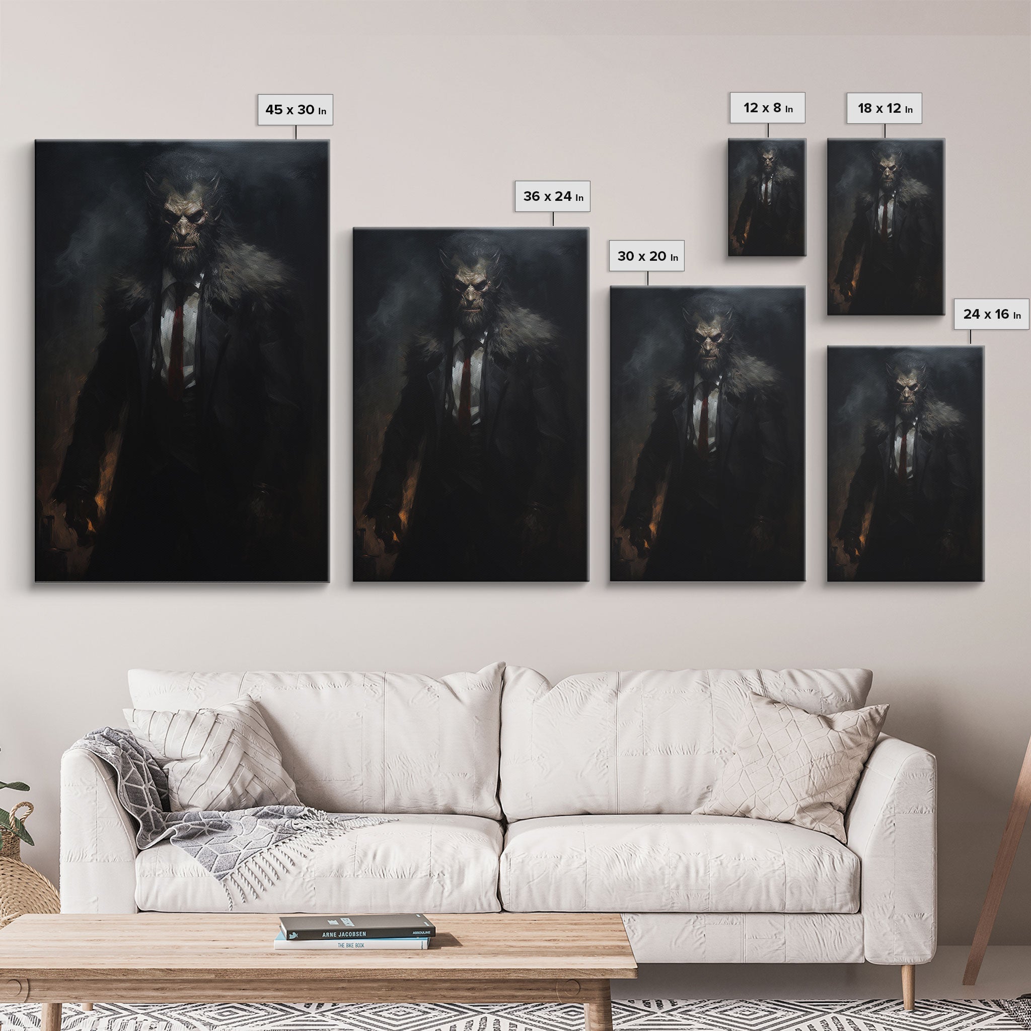 Victorian Business Werewolf Workin' 9 to 5, Framed Canvas, Halloween Canvas Print, Vintage Halloween Funny Gothic Decor