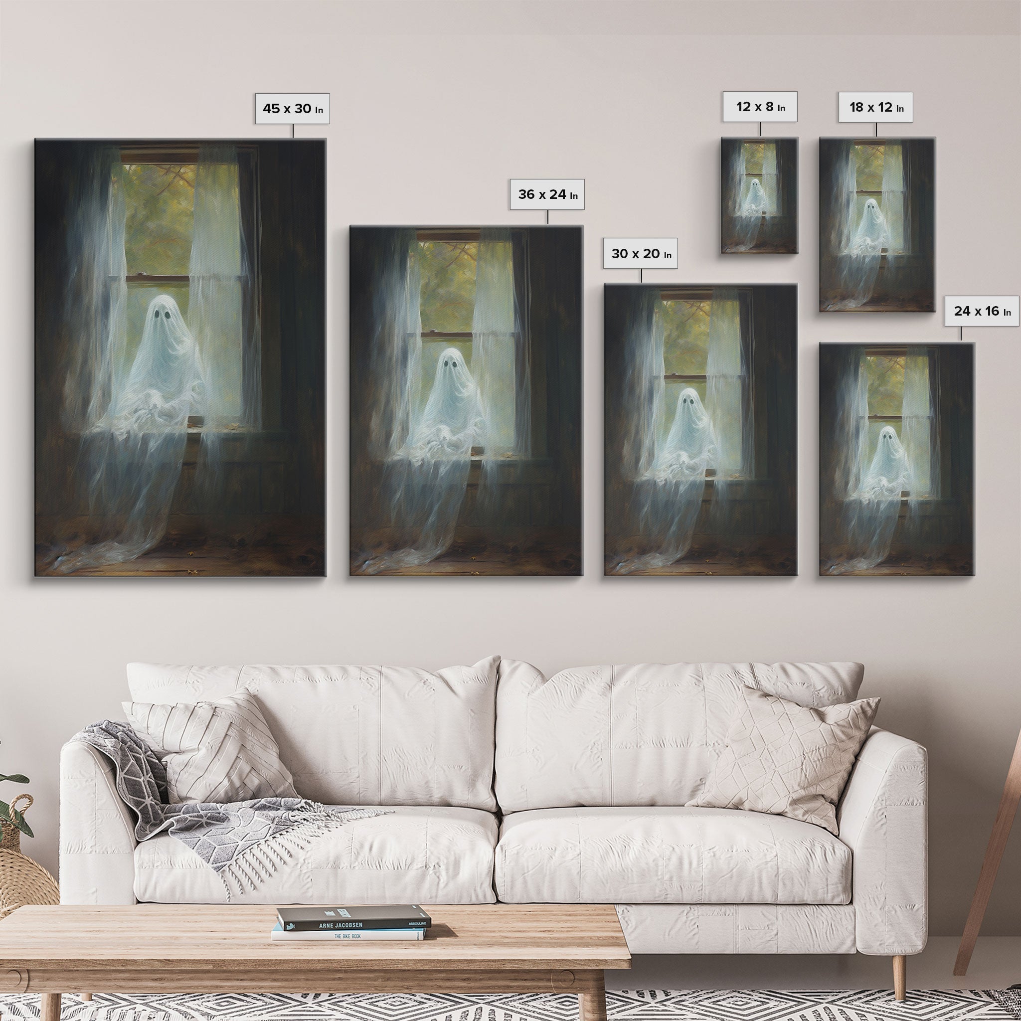 The Ghost In The Window, Halloween Wall Art, Vintage Canvas, Art Canvas Print, Dark Academia, Haunting Ghost, Halloween Decor, Goth Wall Art