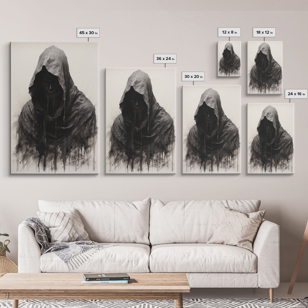 Spooky Halloween Art - Portrait Of The Grim Reaper - Framed Canvas Print - Halloween Decor - Halloween Clearance