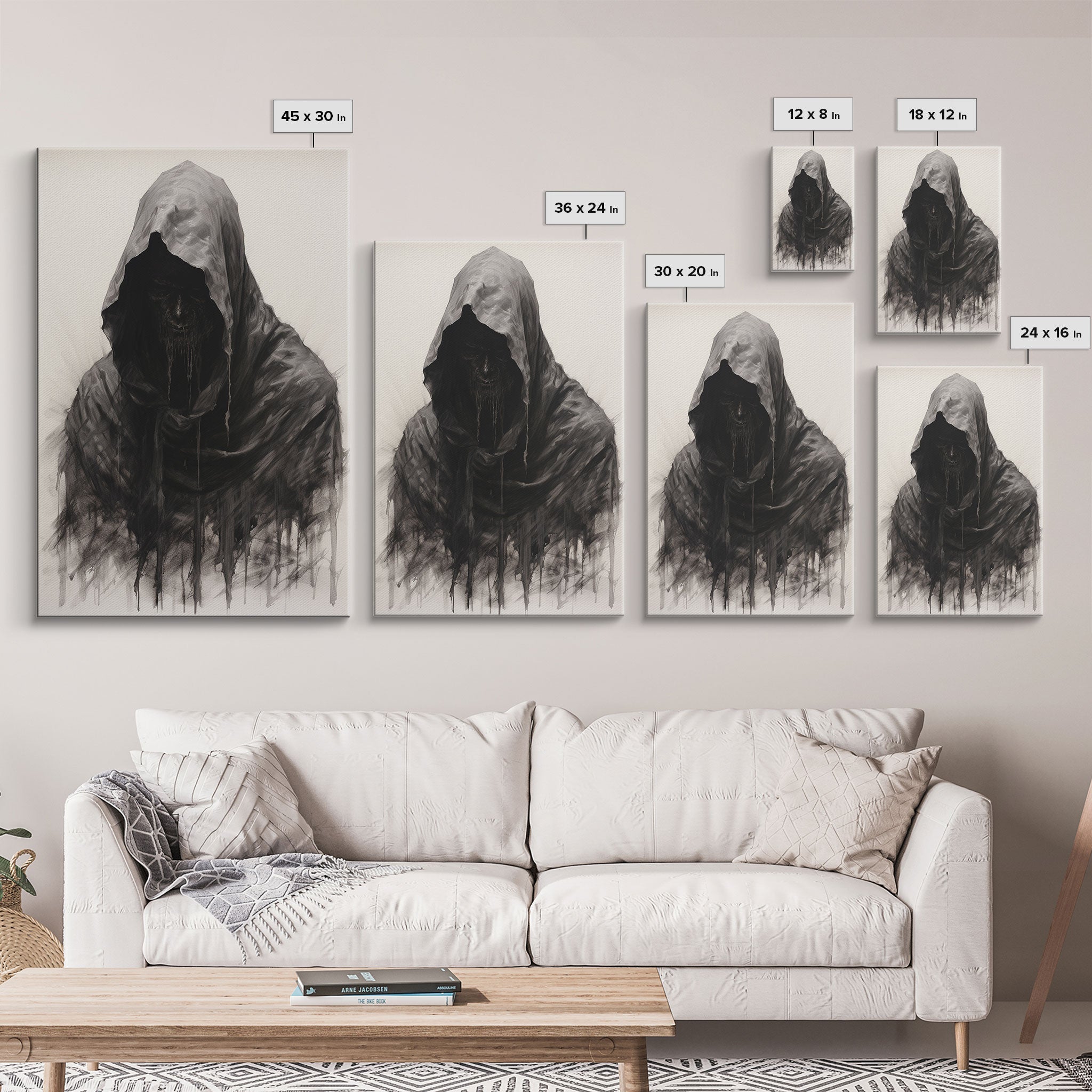 Spooky Halloween Art - Portrait Of The Grim Reaper - Framed Canvas Print - Halloween Decor - Halloween Clearance
