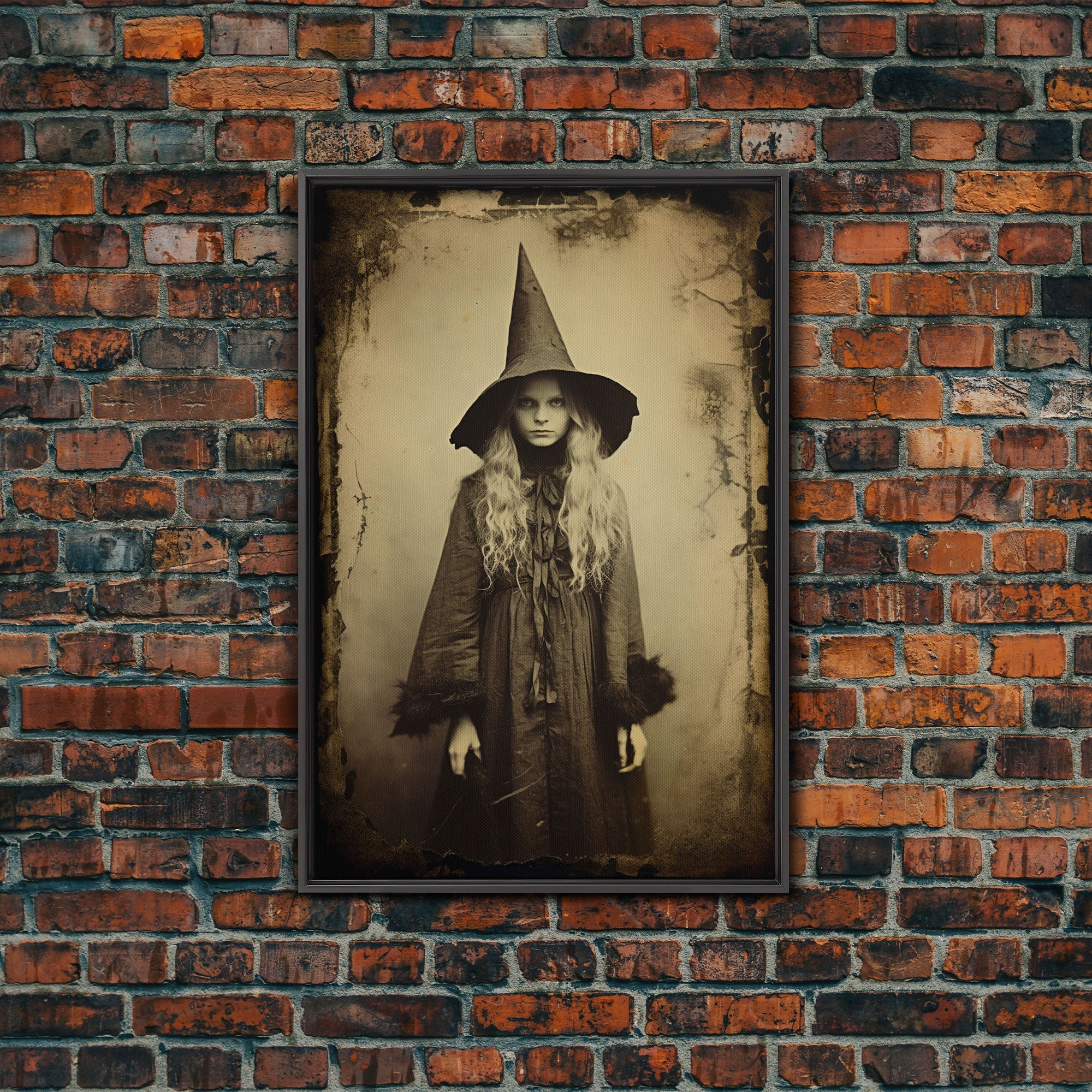 A Victorian Witch, Spooky Victorian Witch Photography Daguerreotype, Tin Type, Framed Canvas Print, Victorian Witches, Halloween Decor
