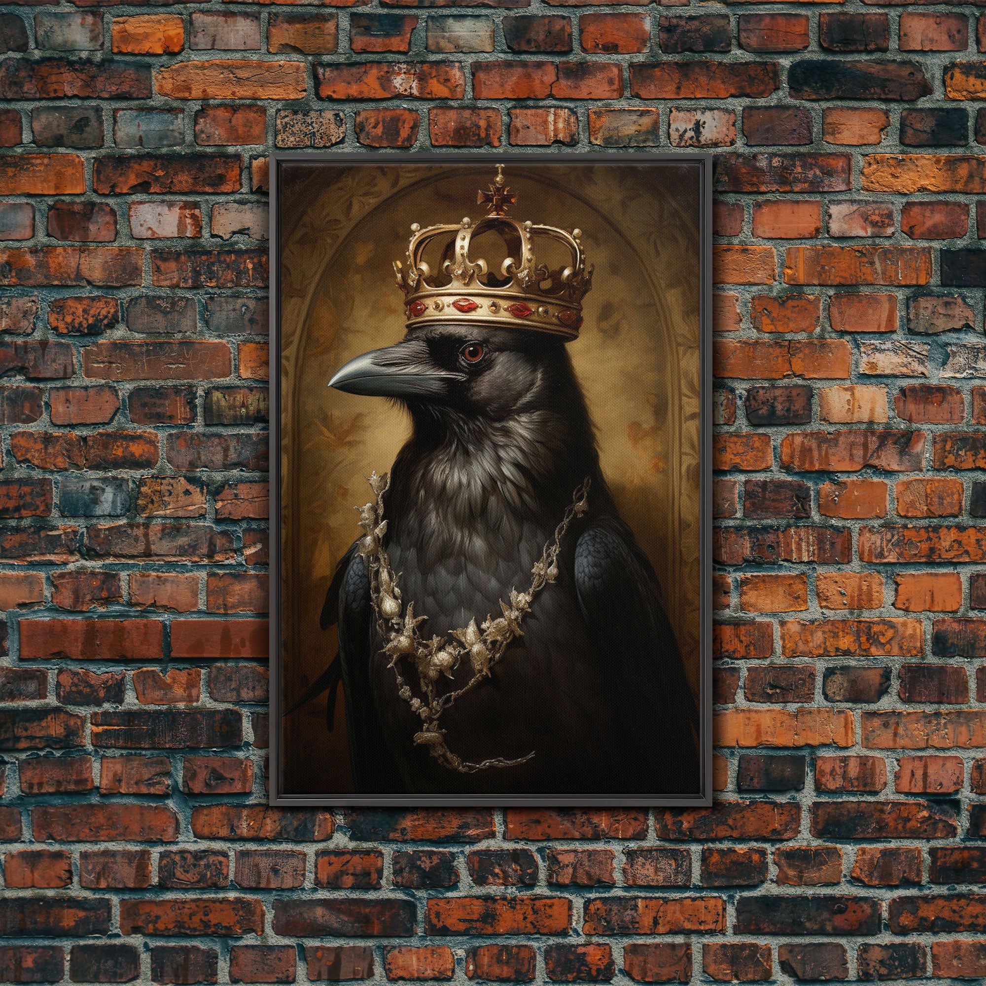 King Crow Print, Vintage Canvas, Art Canvas Print, Dark Academia, Gothic Victorian Crow, Cool Halloween Decorations, Framed Canvas Print