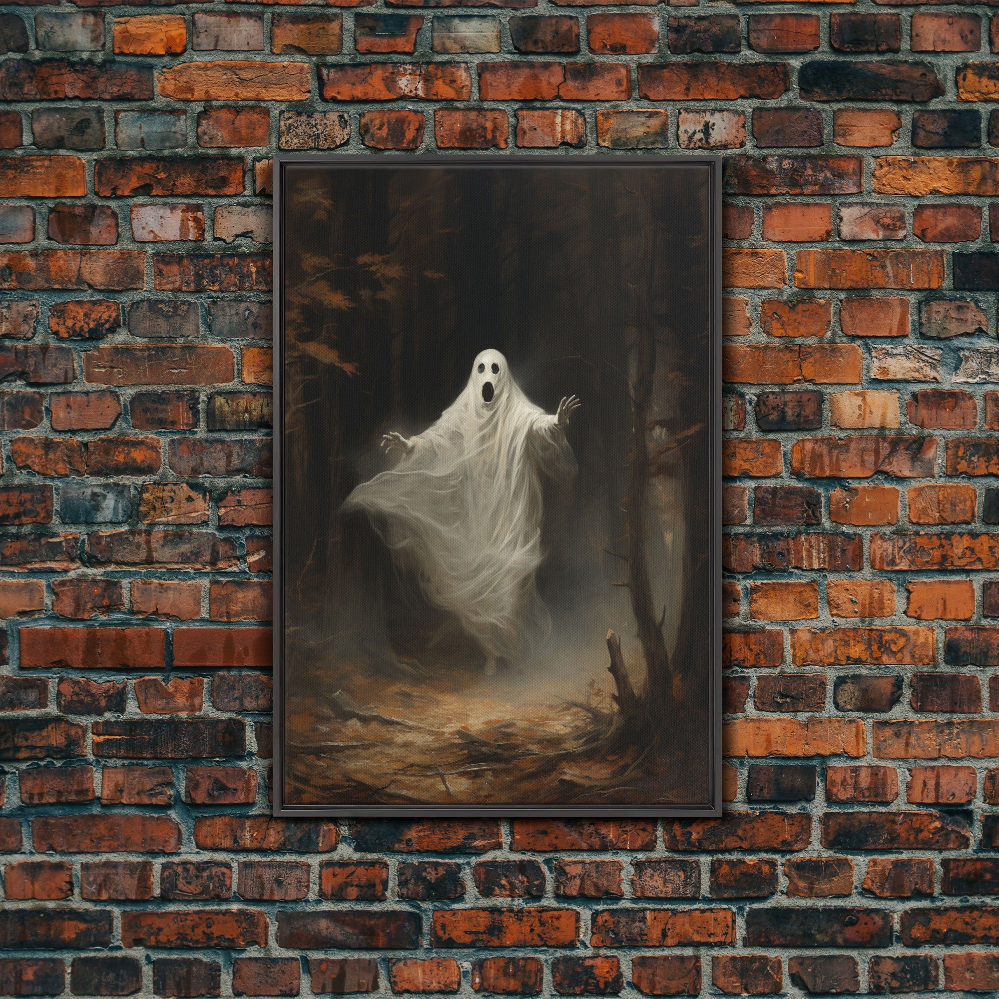 Ghost Dancing In A Haunted Forest, Vintage Canvas, Framed Canvas, Art Canvas Print, Dark Academia, Haunting Ghost, Halloween Decoration