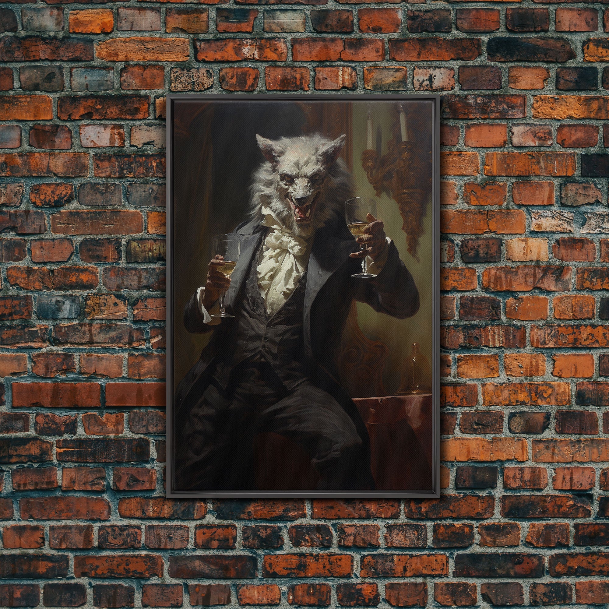 Halloween Wall Art, This Werewolf Is Here To Party, Funny Halloween Decor, Vintage Halloween, Gothic Victorian Werewolf Portrait