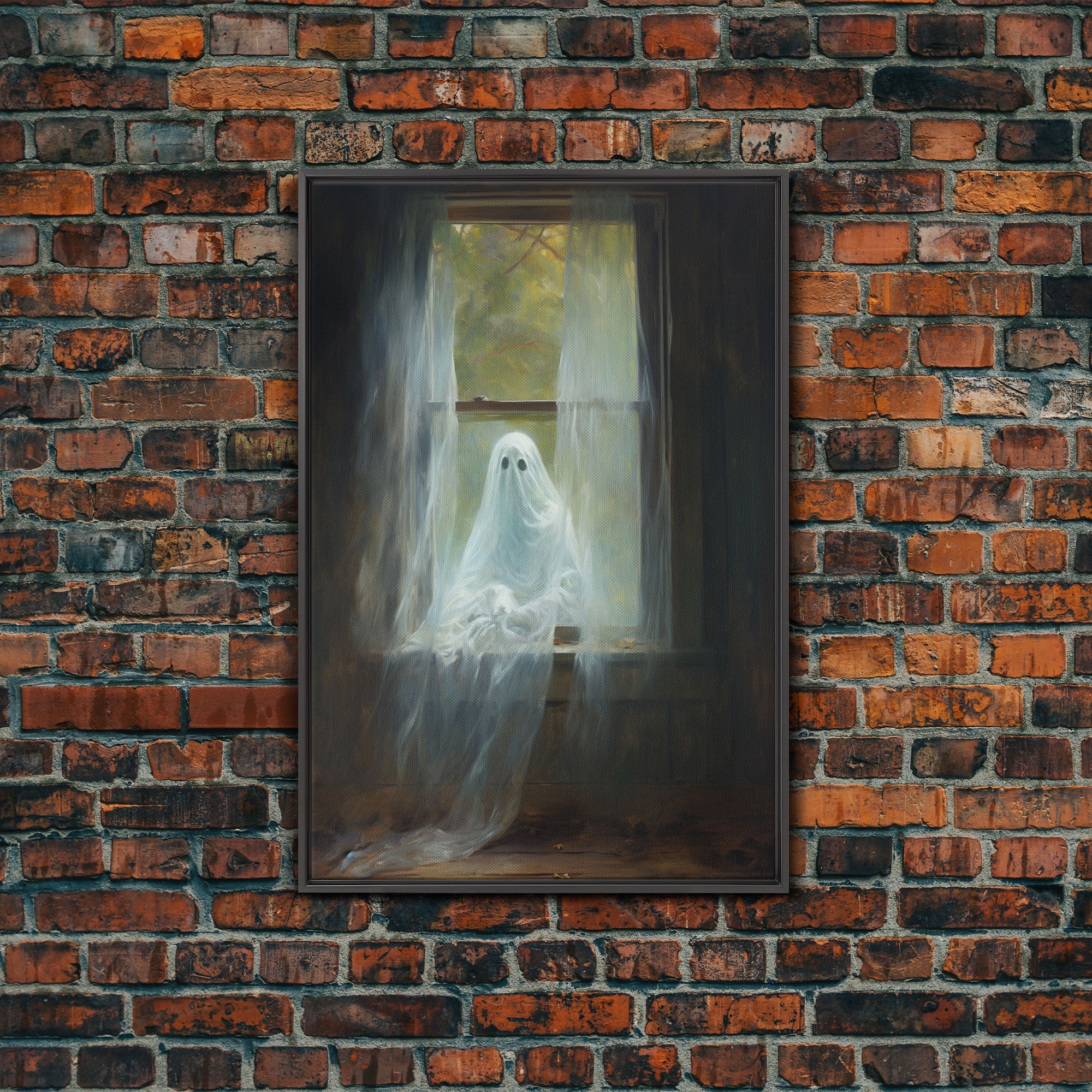 The Ghost In The Window, Halloween Wall Art, Vintage Canvas, Art Canvas Print, Dark Academia, Haunting Ghost, Halloween Decor, Goth Wall Art
