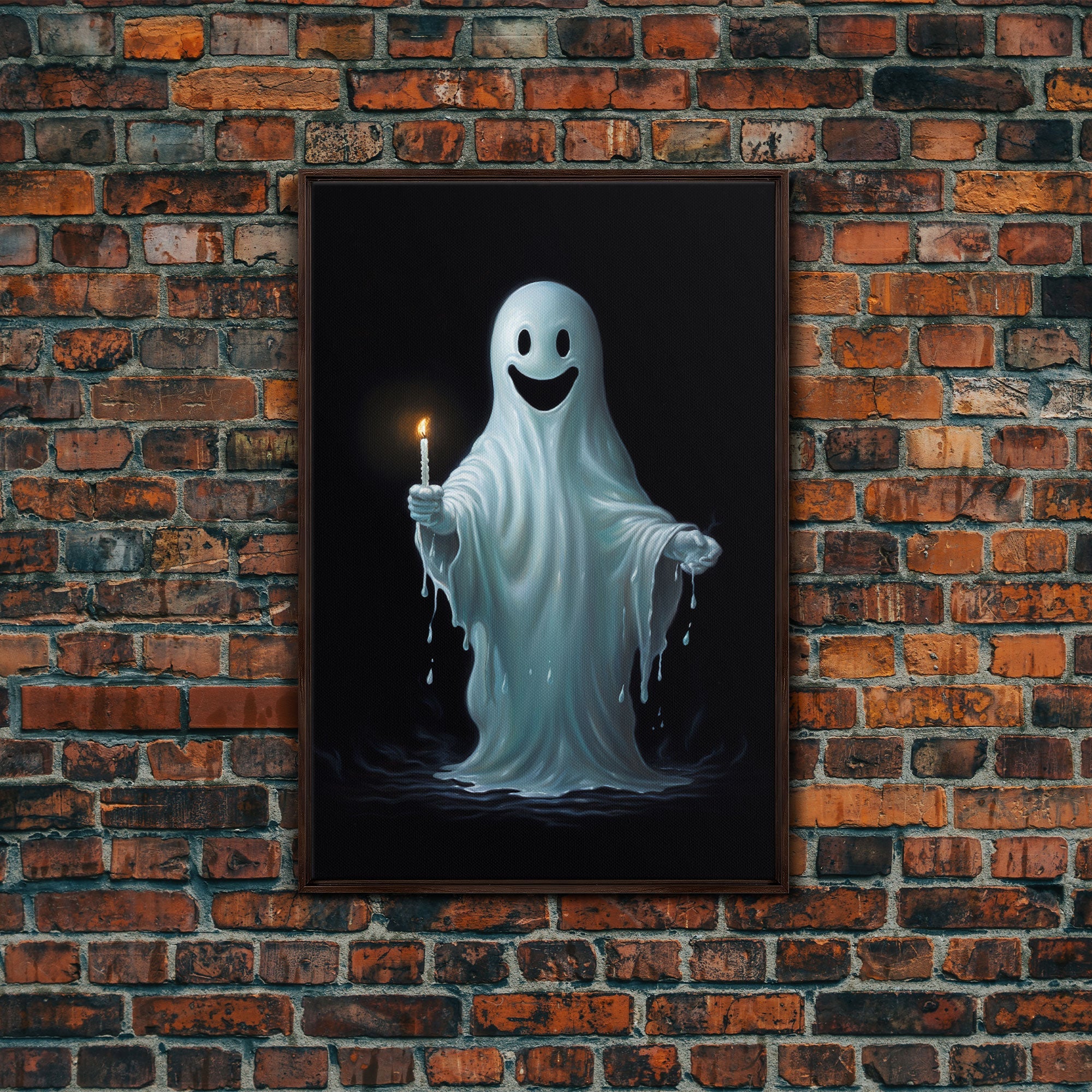 Silly Ghost Holding a Candle, Vintage Canvas Print, Canvas Art, Dark Academia, Haunting Ghost, Halloween Decor, Halloween Wall Art