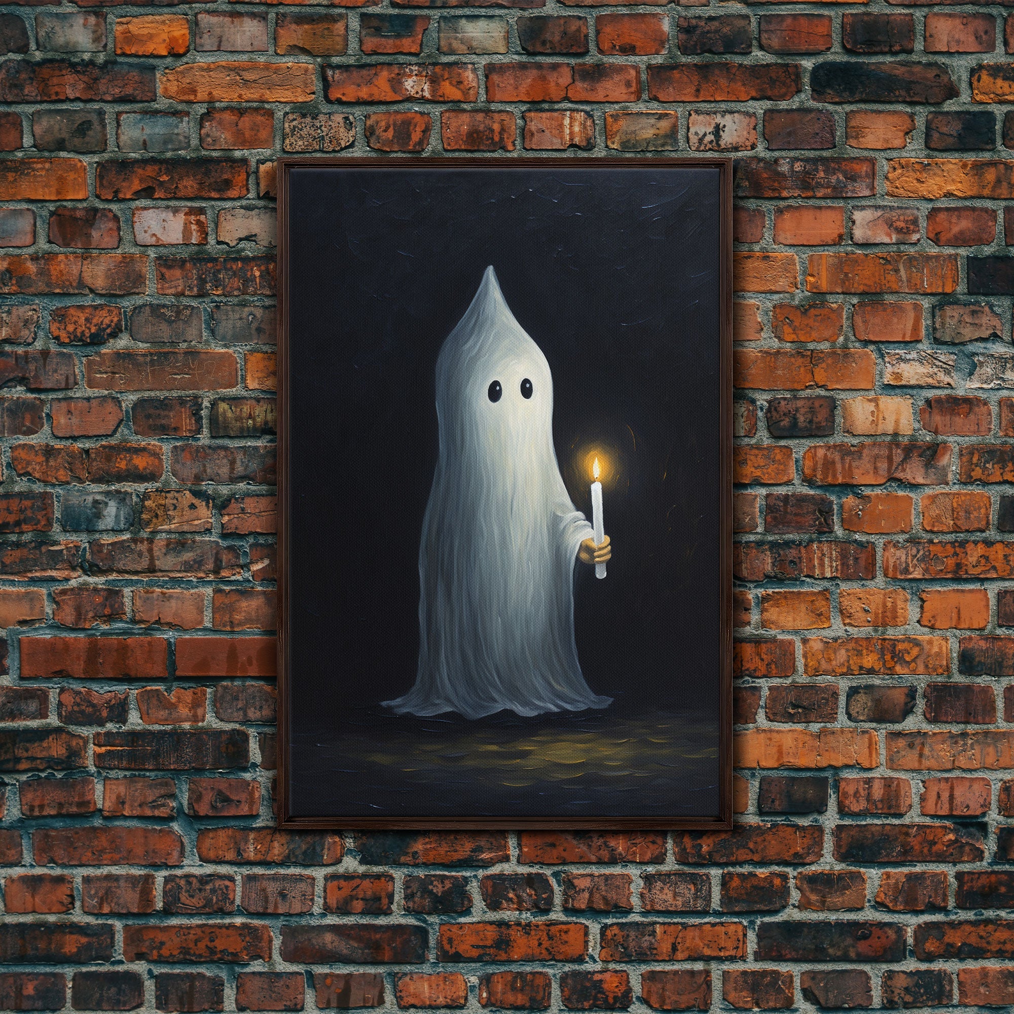 Halloween Art, Silly Ghost Holding a Candle, Vintage Canvas Print, Canvas Art, Dark Academia, Haunting Ghost, Halloween Decor