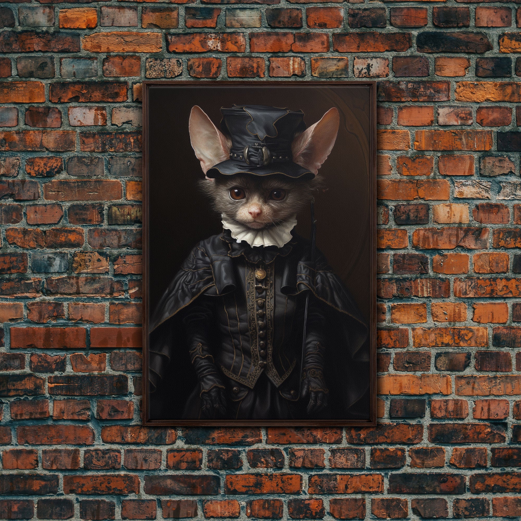 Cute Vampire Bat Painting, Vintage Canvas, Art Canvas Print, Dark Academia, Dracula, Halloween Decor, Goth Art, Victorian Bat Portrait