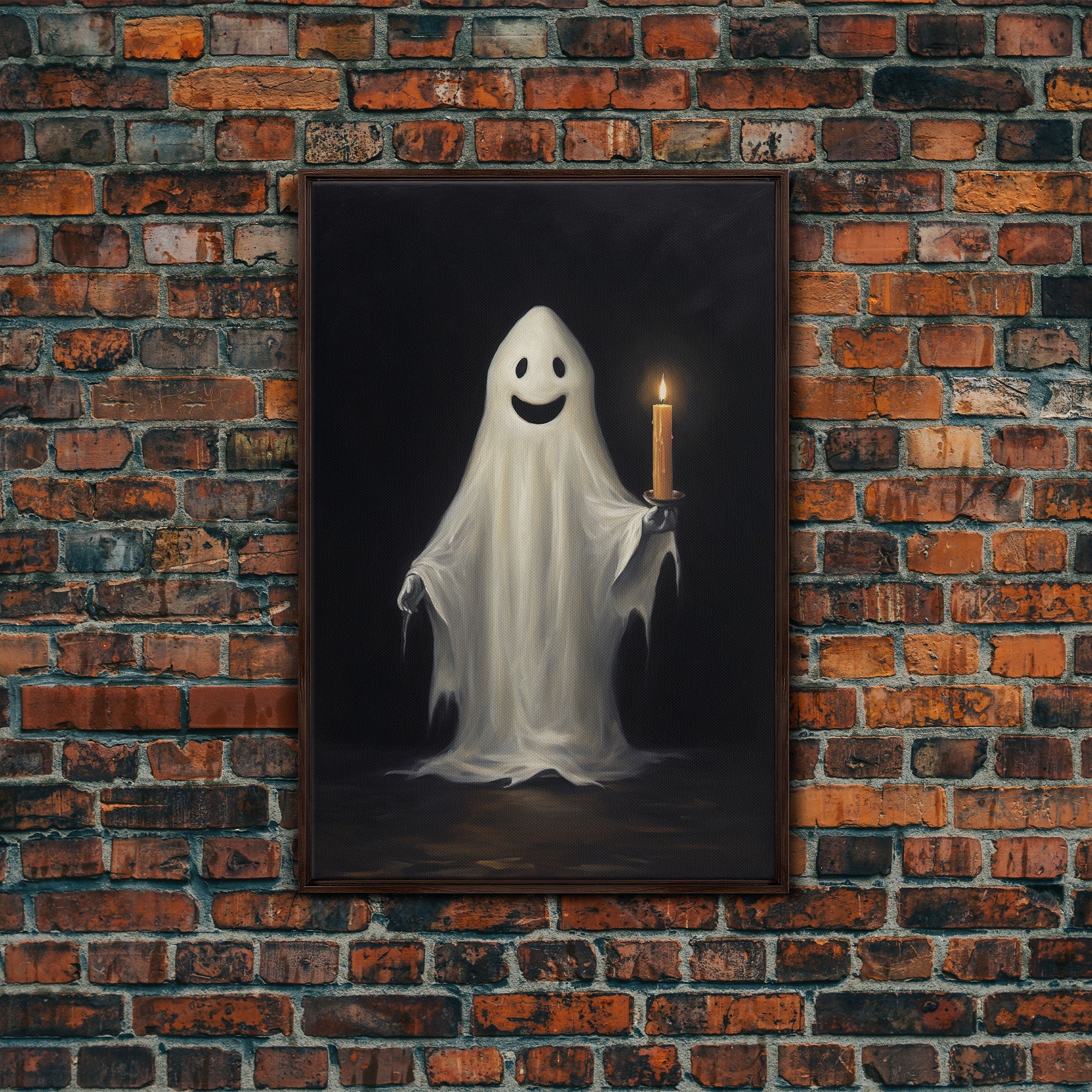 Silly Halloween Ghost Holding a Candle, Vintage Canvas Print, Canvas Art, Dark Academia, Haunting Ghost, Halloween Decor, Halloween Art