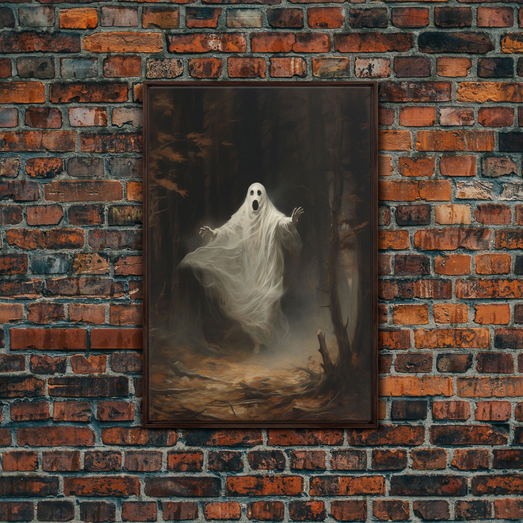Ghost Dancing In A Haunted Forest, Vintage Canvas, Framed Canvas, Art Canvas Print, Dark Academia, Haunting Ghost, Halloween Decoration