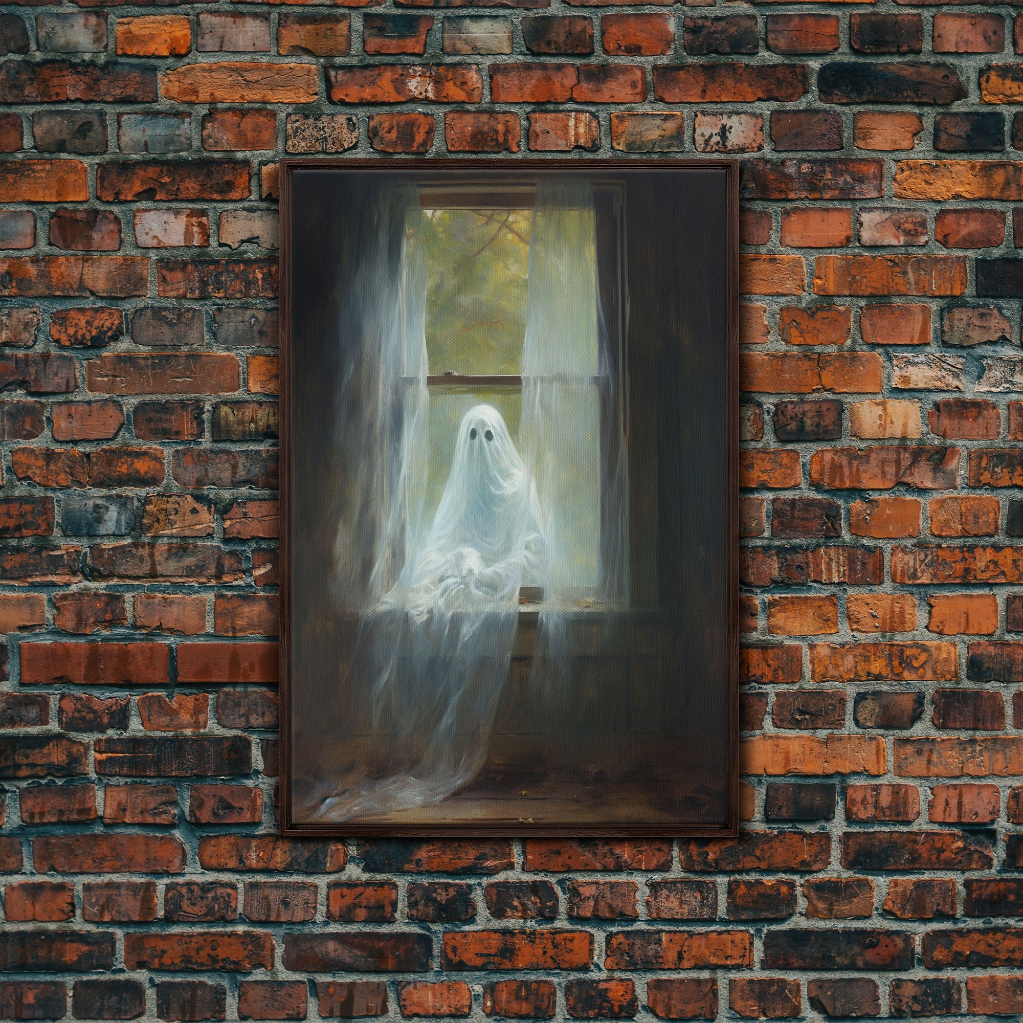 The Ghost In The Window, Halloween Wall Art, Vintage Canvas, Art Canvas Print, Dark Academia, Haunting Ghost, Halloween Decor, Goth Wall Art