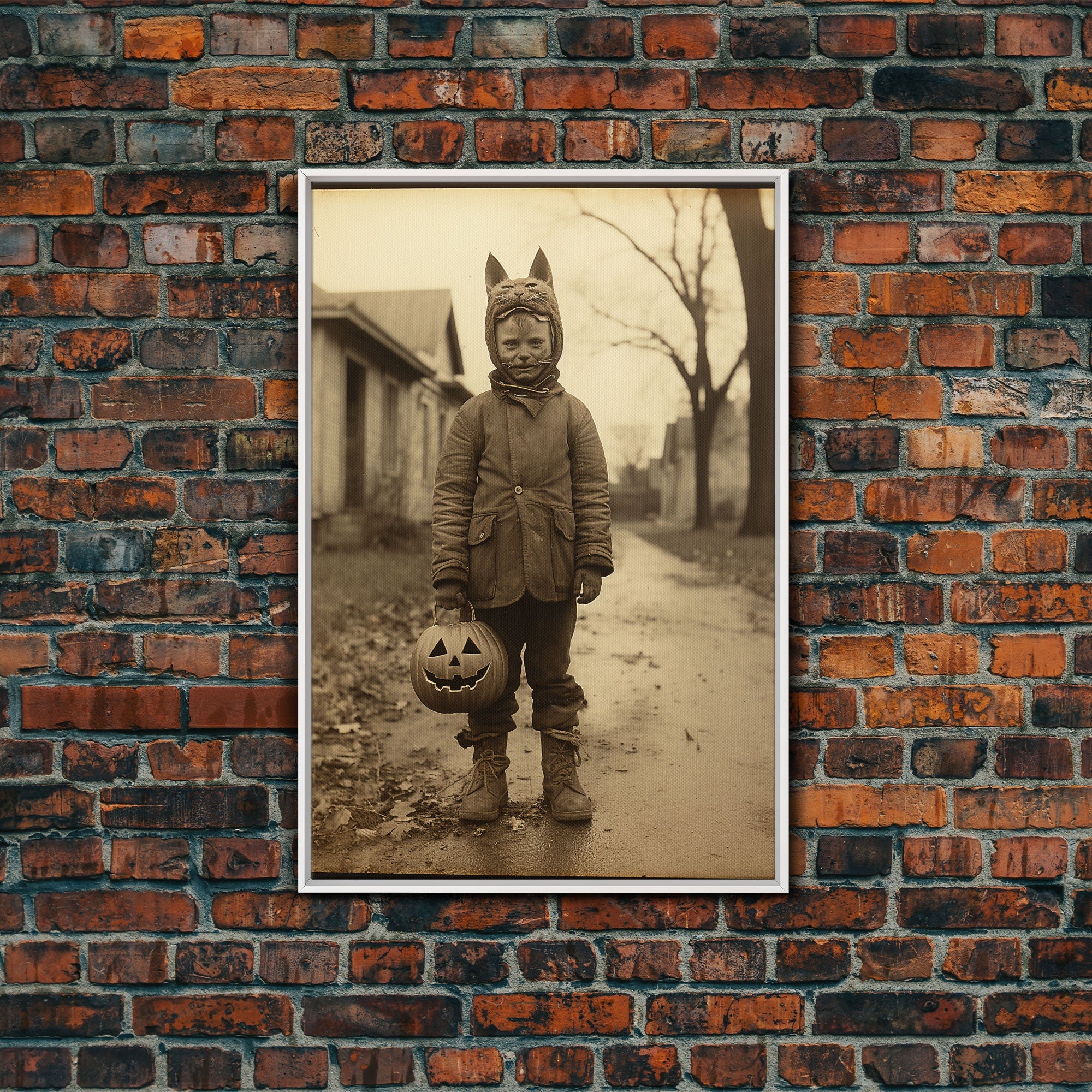 Halloween Wall Art, Vintage Photograph, Black And White Art, Spooky Art Canvas Print, Wall Art, Vertical Print, Home Decor, Wall Decor