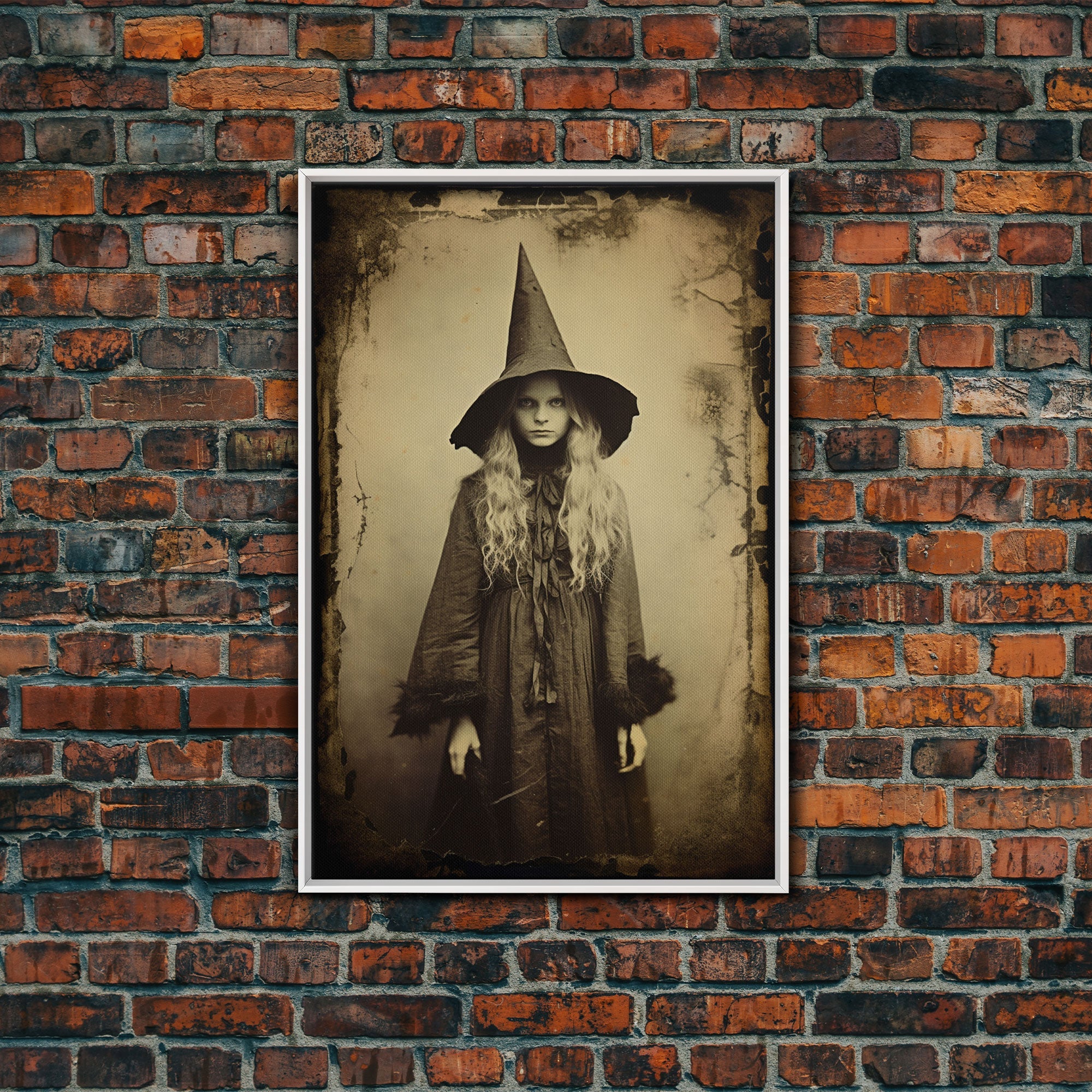 A Victorian Witch, Spooky Victorian Witch Photography Daguerreotype, Tin Type, Framed Canvas Print, Victorian Witches, Halloween Decor
