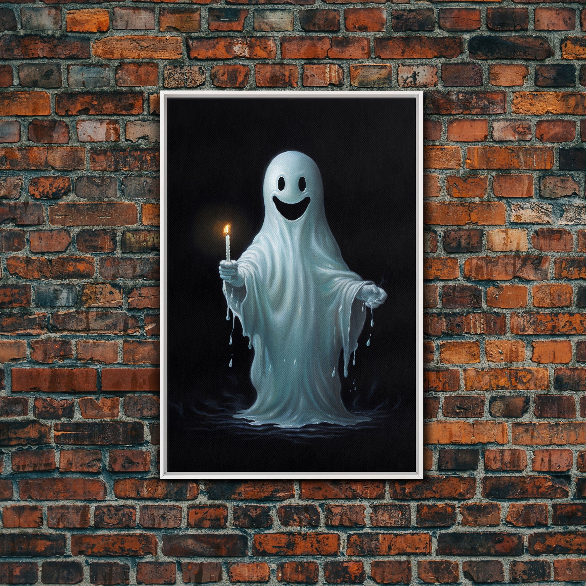 Silly Ghost Holding a Candle, Vintage Canvas Print, Canvas Art, Dark Academia, Haunting Ghost, Halloween Decor, Halloween Wall Art