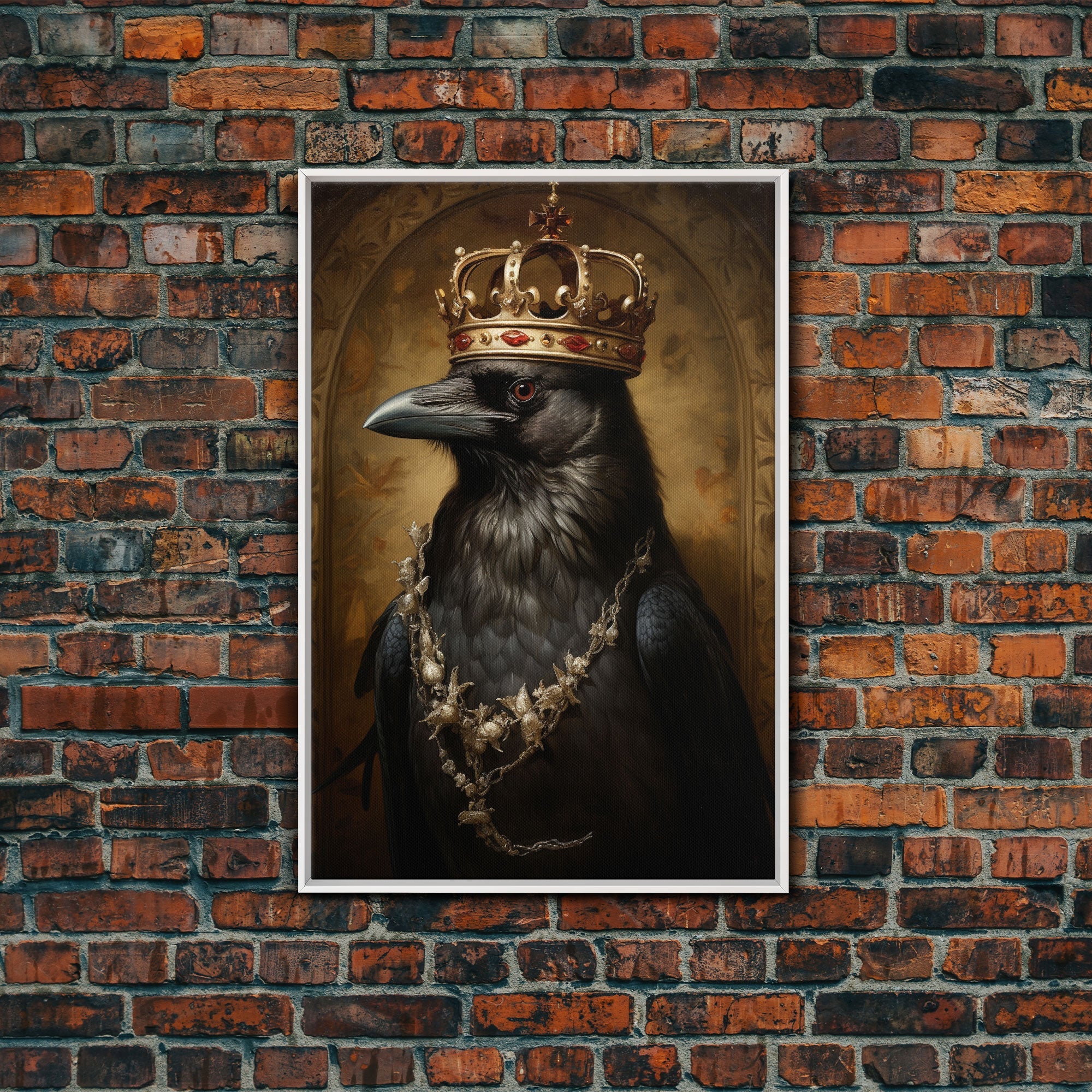 King Crow Print, Vintage Canvas, Art Canvas Print, Dark Academia, Gothic Victorian Crow, Cool Halloween Decorations, Framed Canvas Print