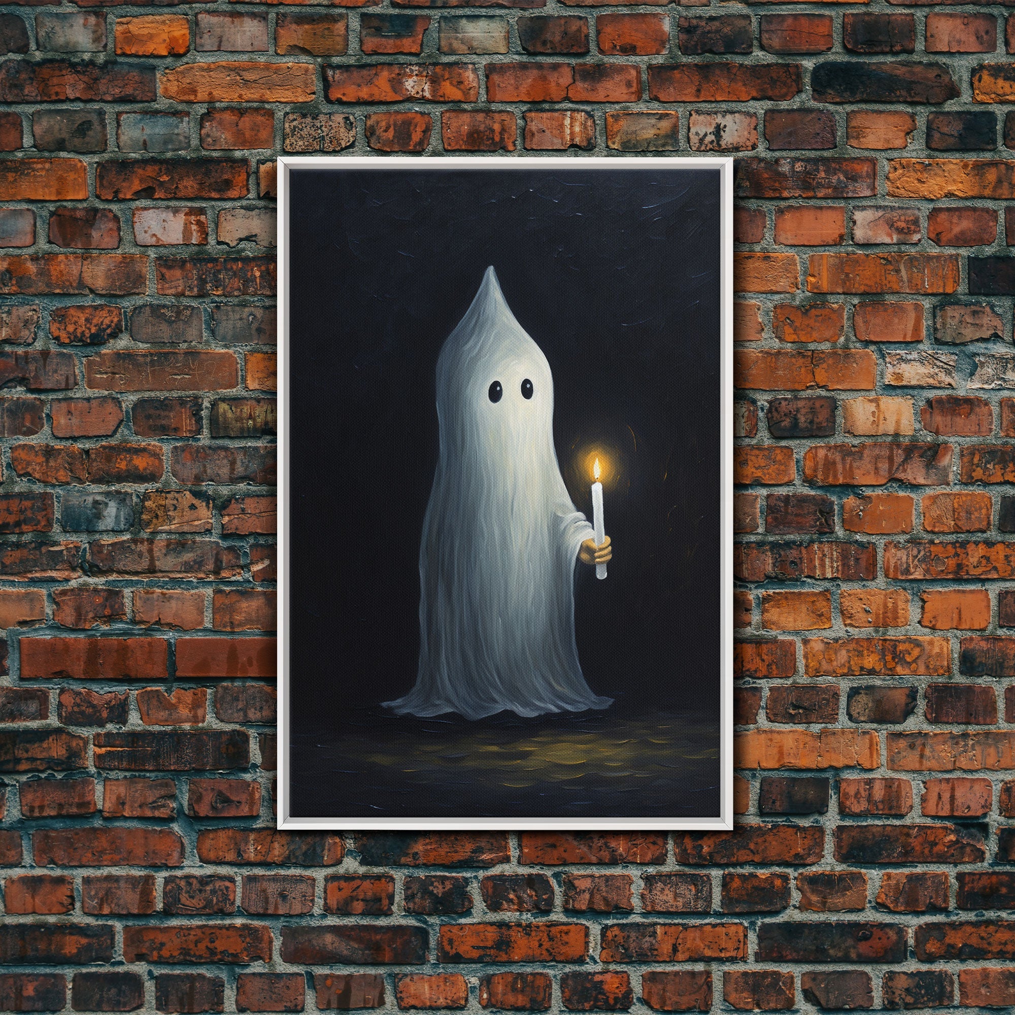 Halloween Art, Silly Ghost Holding a Candle, Vintage Canvas Print, Canvas Art, Dark Academia, Haunting Ghost, Halloween Decor