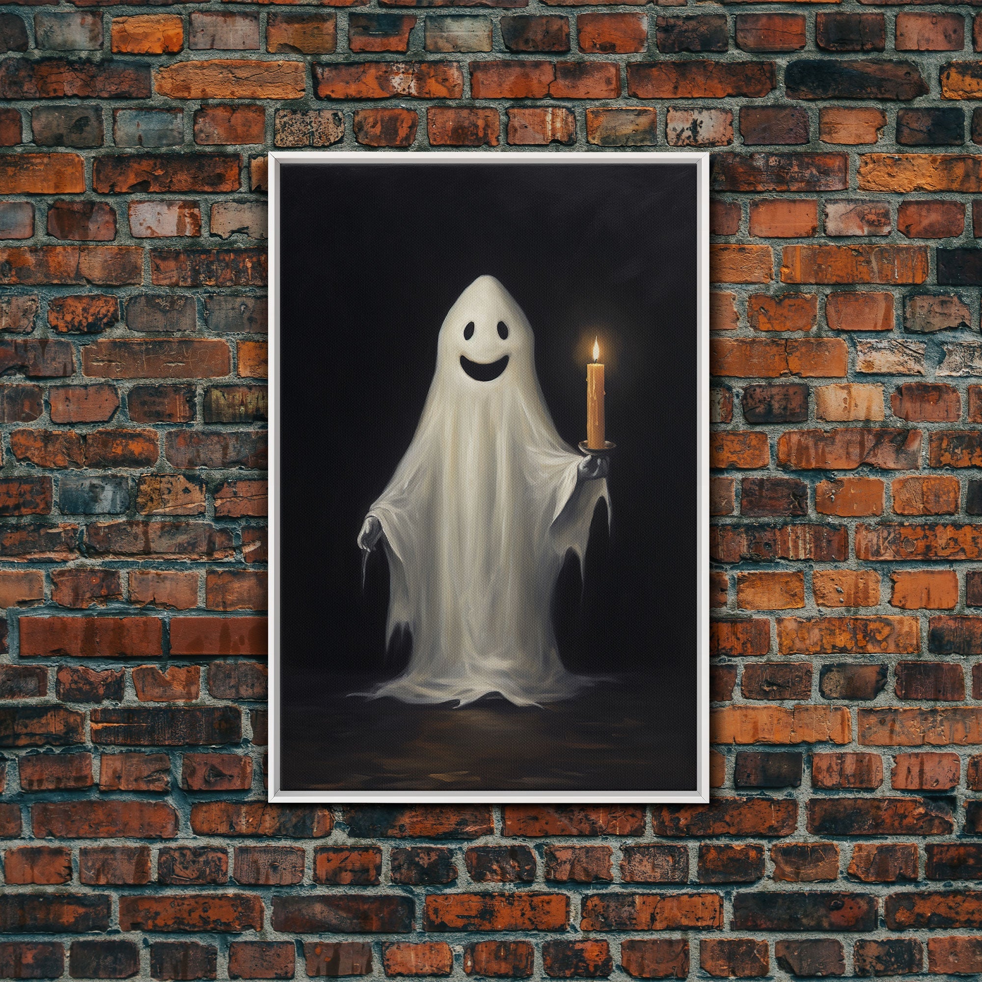 Silly Halloween Ghost Holding a Candle, Vintage Canvas Print, Canvas Art, Dark Academia, Haunting Ghost, Halloween Decor, Halloween Art
