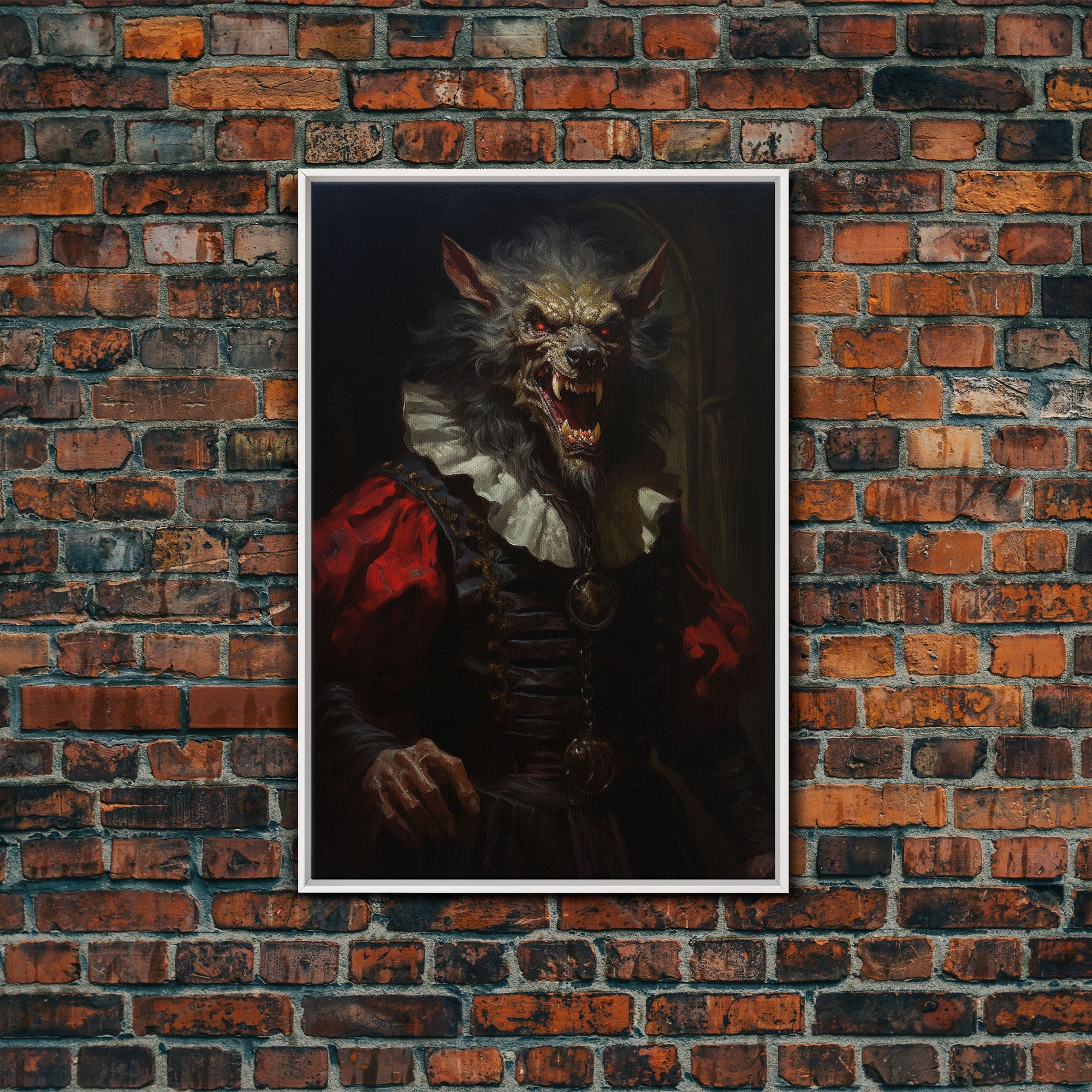 Victorian Business Werewolf Workin' 9 to 5, Framed Canvas, Halloween Canvas Print, Vintage Halloween Funny Gothic Decor