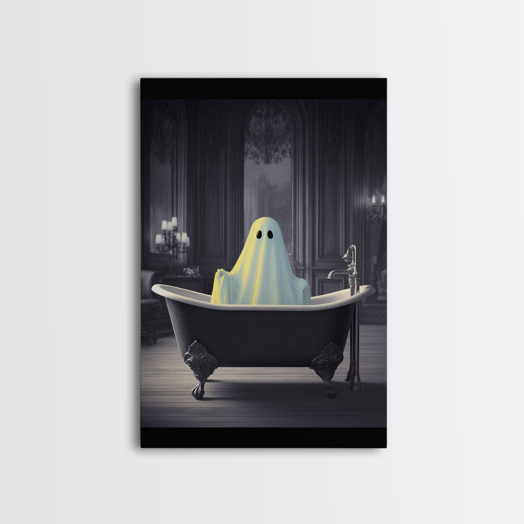 Funny Ghost In a Bathtub Halloween Decor, Halloween Art Canvas Print, Spooky Ghost Wall Art, Fall Decoration, Halloween wall decor
