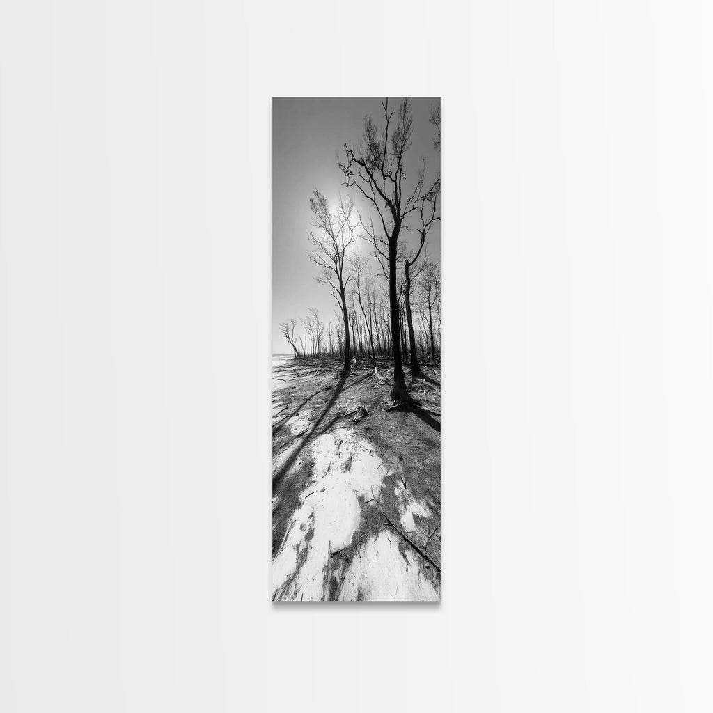 Haunting Tree Silhouettes, Forest Edge, Black White Nature, Desert Trees, Framed Canvas Print, Fall Art, Living Room Wall Art