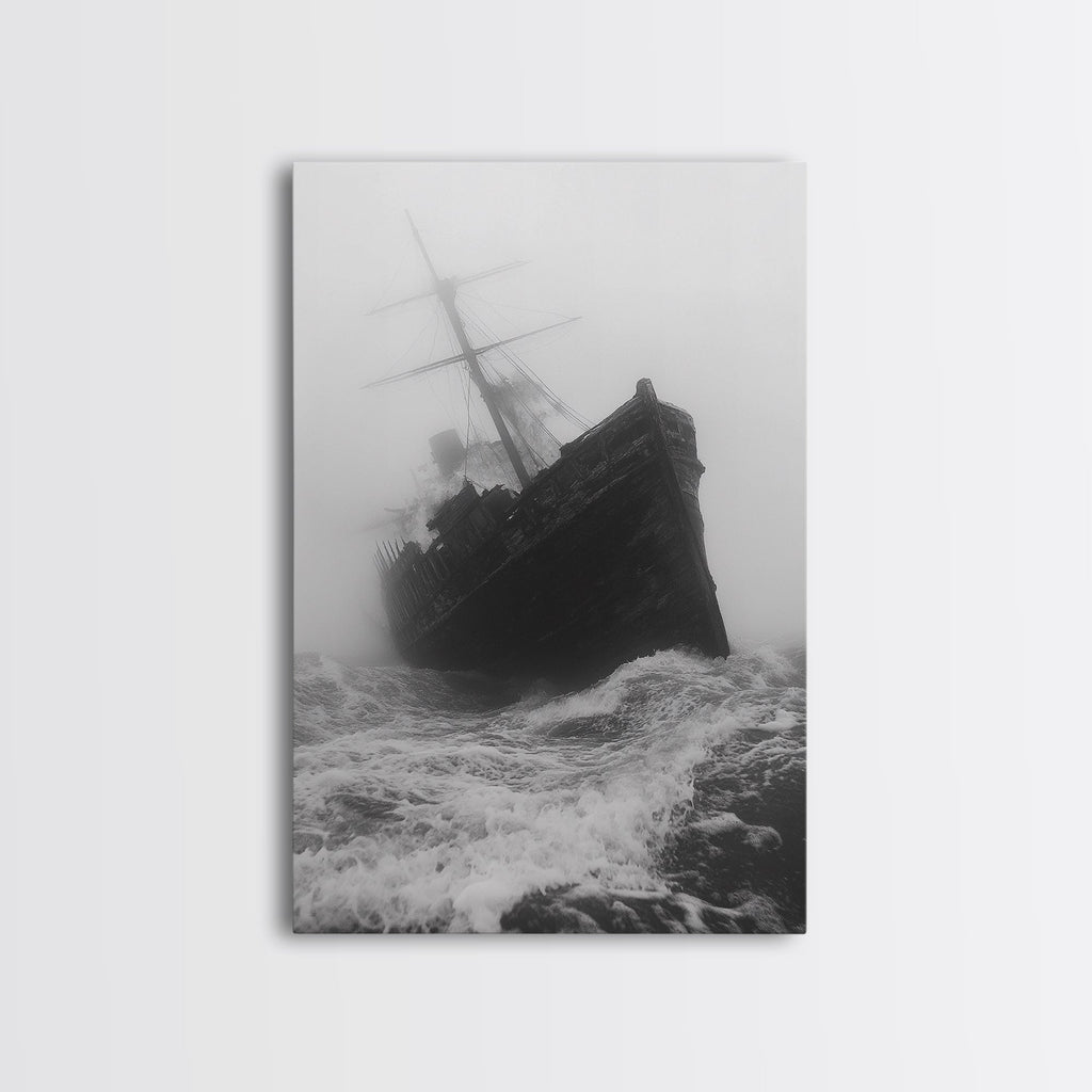Haunted Ship, Foggy Sea, Maritime Ghost, Canvas Print, Nautical Wall Art, Pirate Ship Aesthetic, Halloween or Fall Home Decor