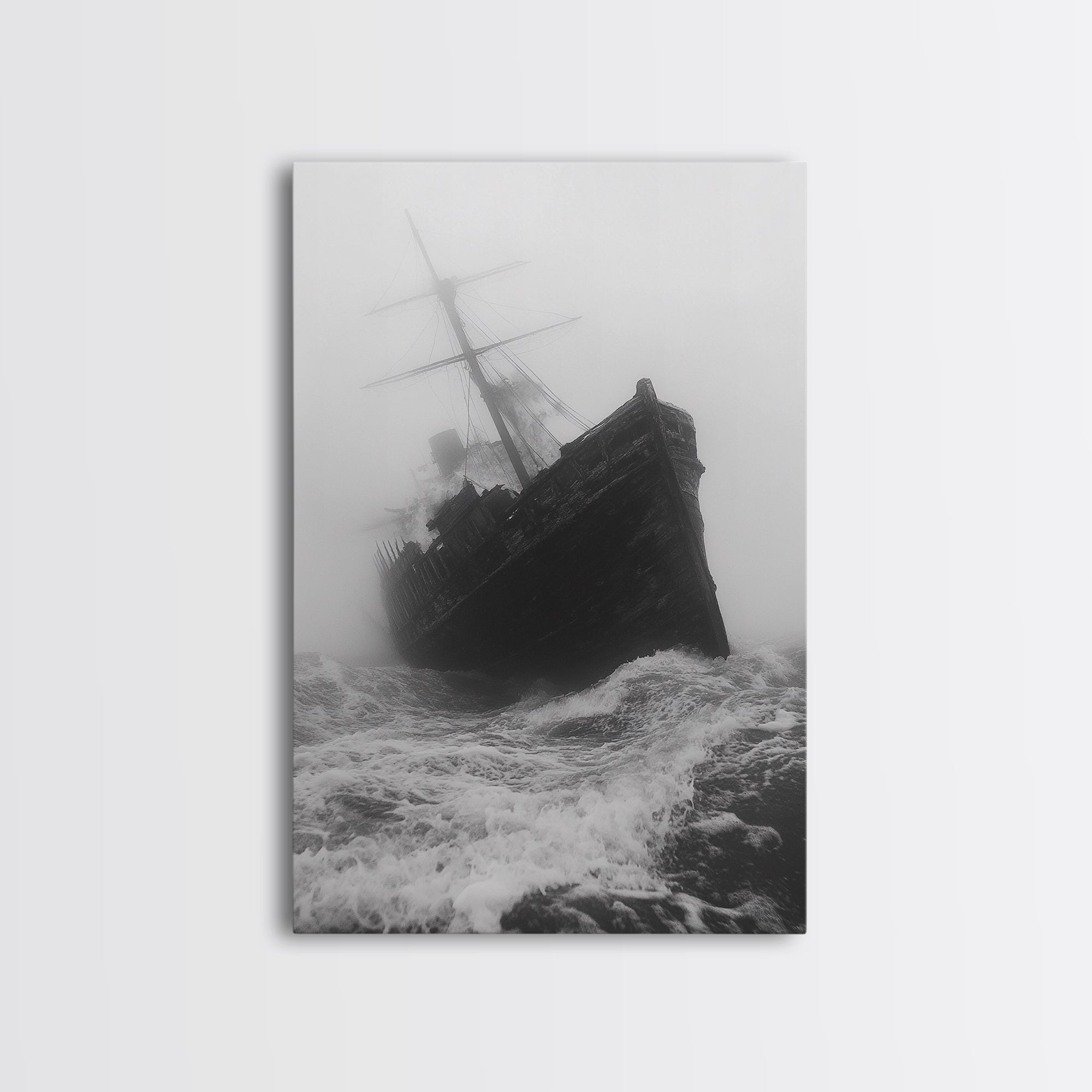 Haunted Ship, Foggy Sea, Maritime Ghost, Canvas Print, Nautical Wall Art, Pirate Ship Aesthetic, Halloween or Fall Home Decor