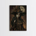 The Witch and The Black Cat Framed Canvas Art, Spooky Victorian Witch Art, Spooky Season, Halloween Props, Halloween Accessories Art