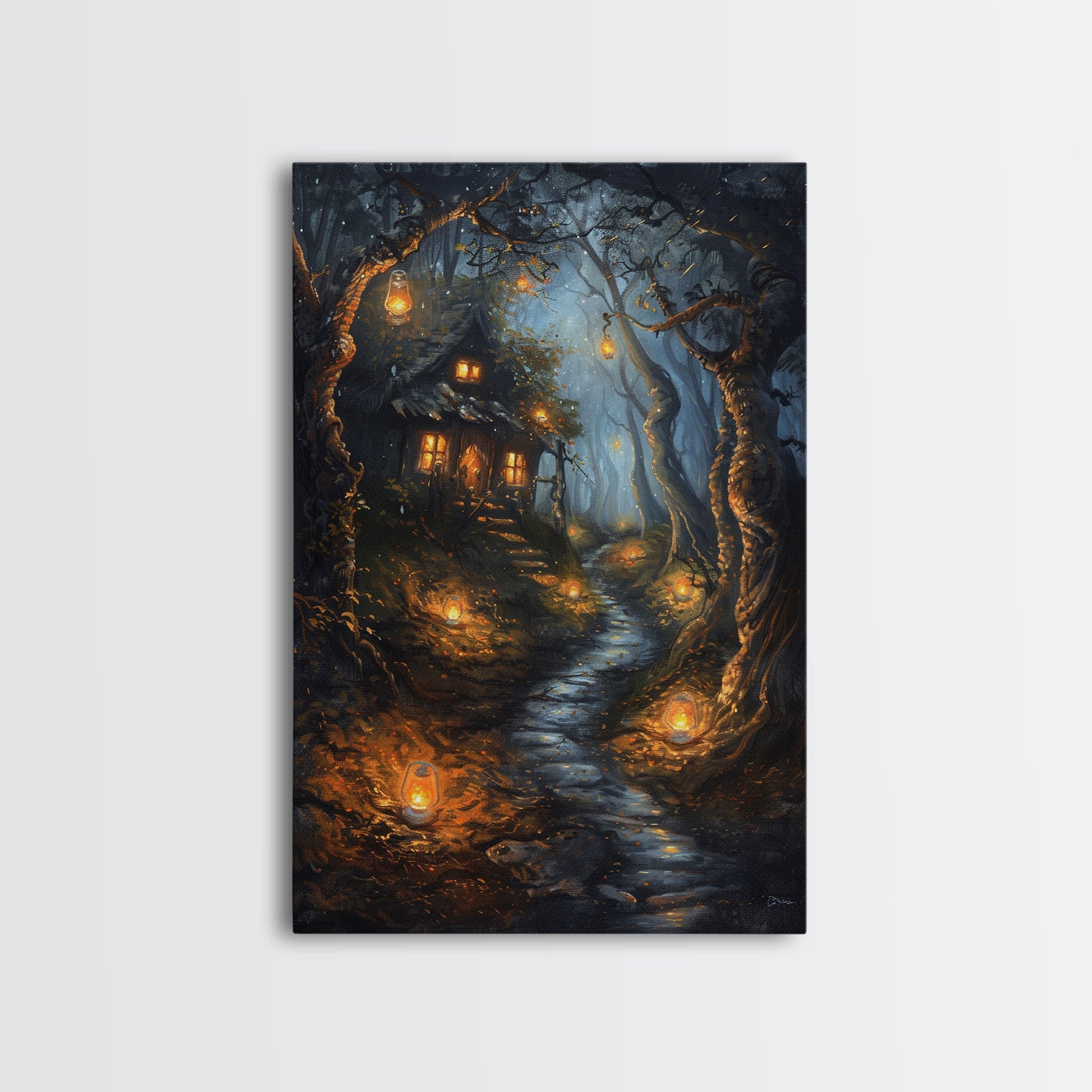 Spooky Cottage in Forest, Halloween Art, Spooky Wall Decor, Framed Canvas Print, Creepy Art, Halloween Wall Decor, Seasonal Wall Art