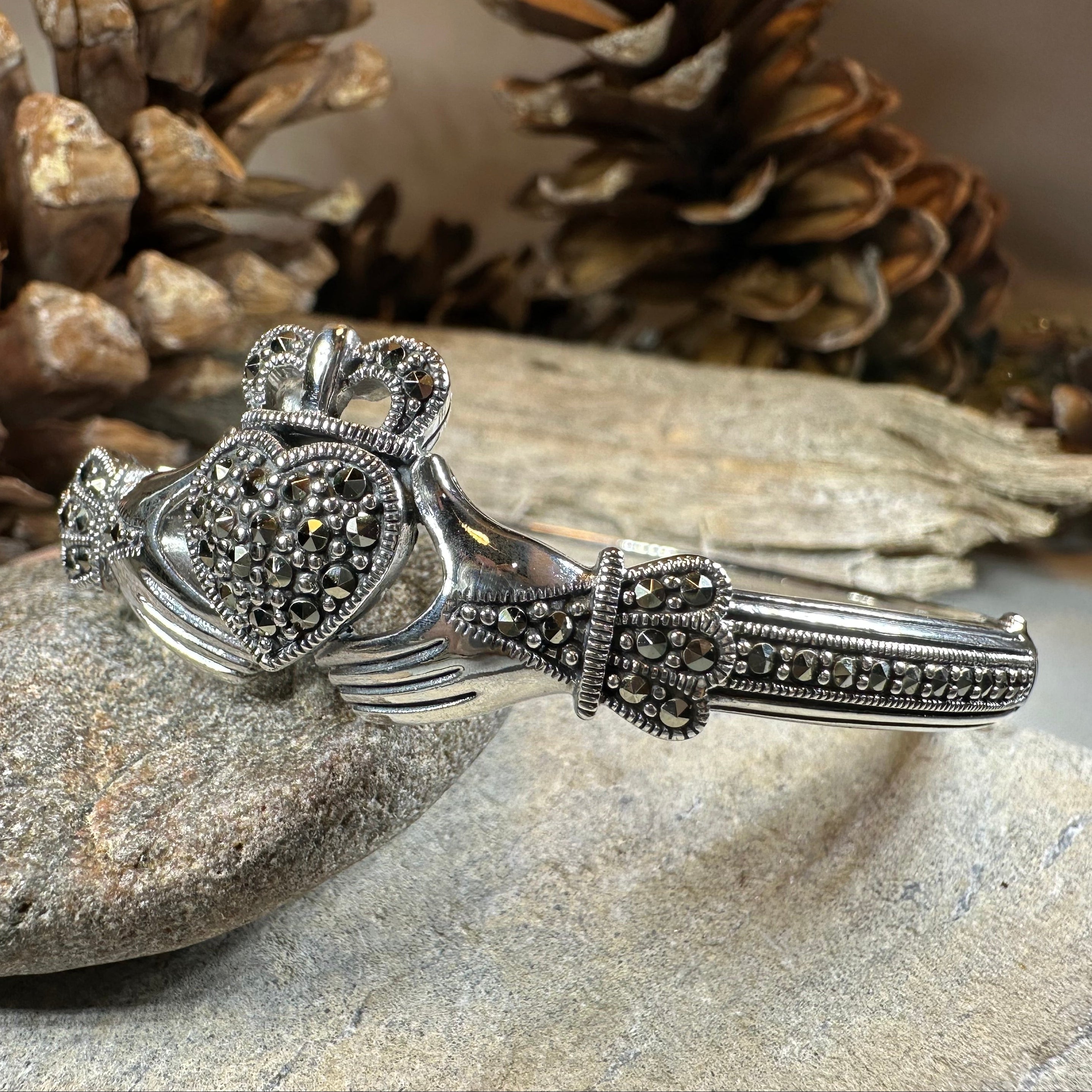 Galway Irish Claddagh Marcasite Bracelet in Sterling Silver