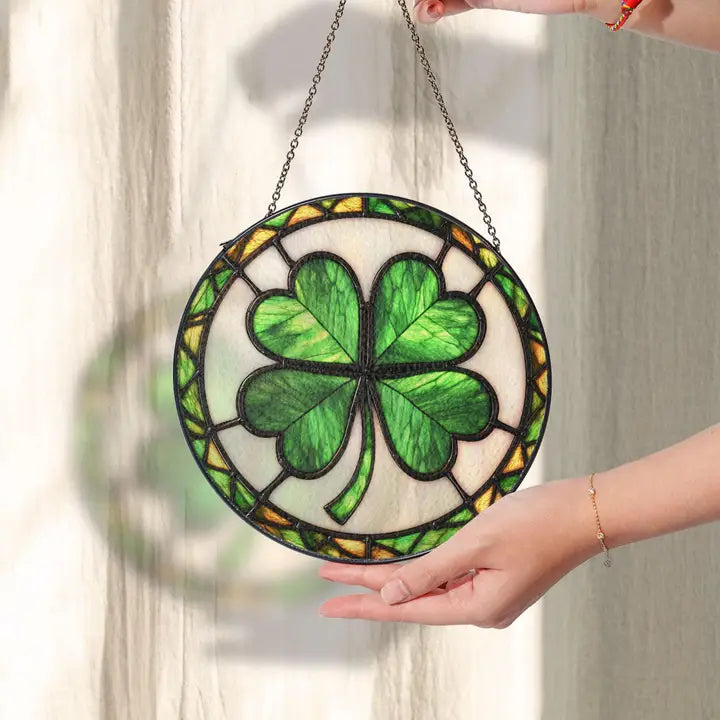 Irish Lucky Shamrock Stained Glass Gift