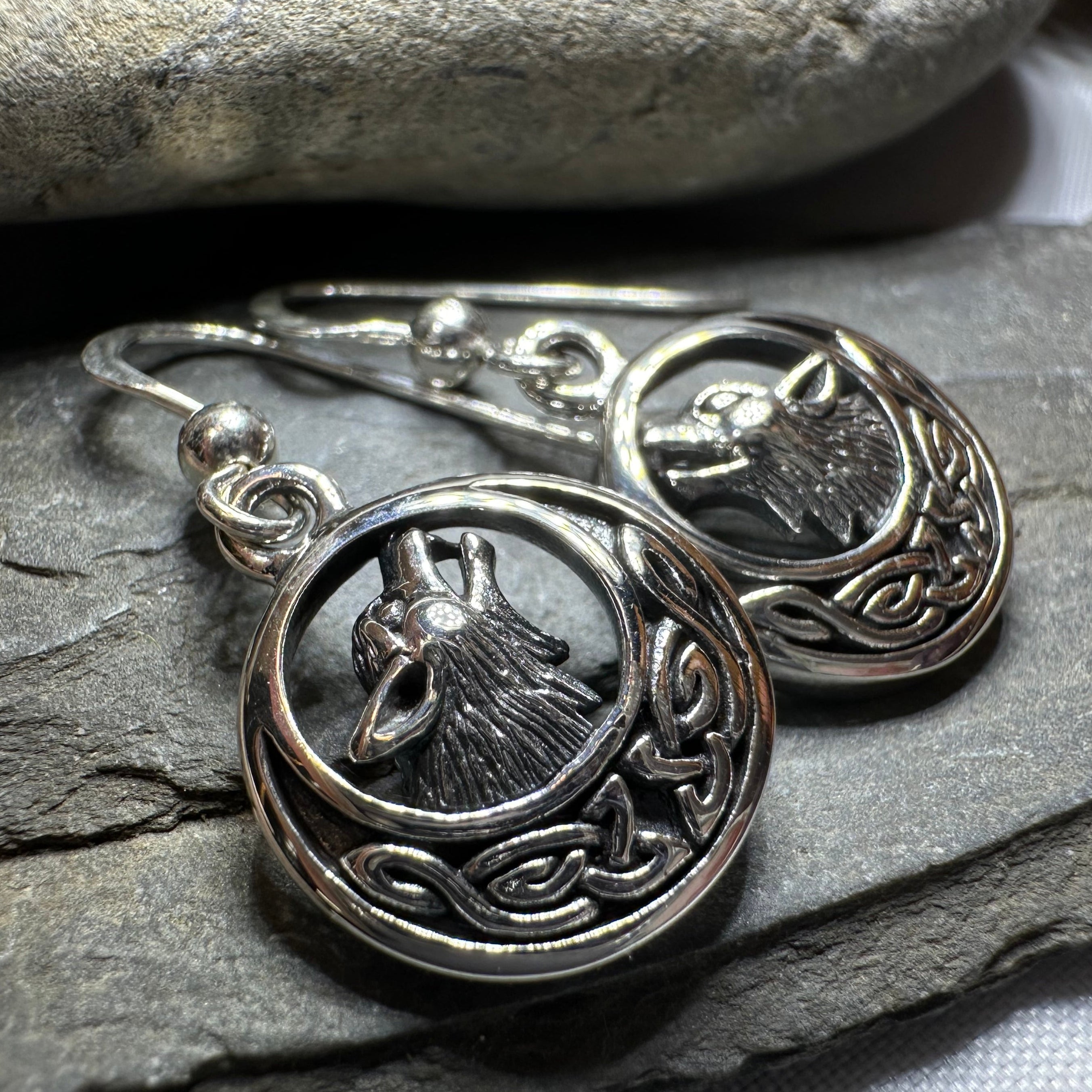 Celtic Wolf Spirit Earrings in Sterling Silver