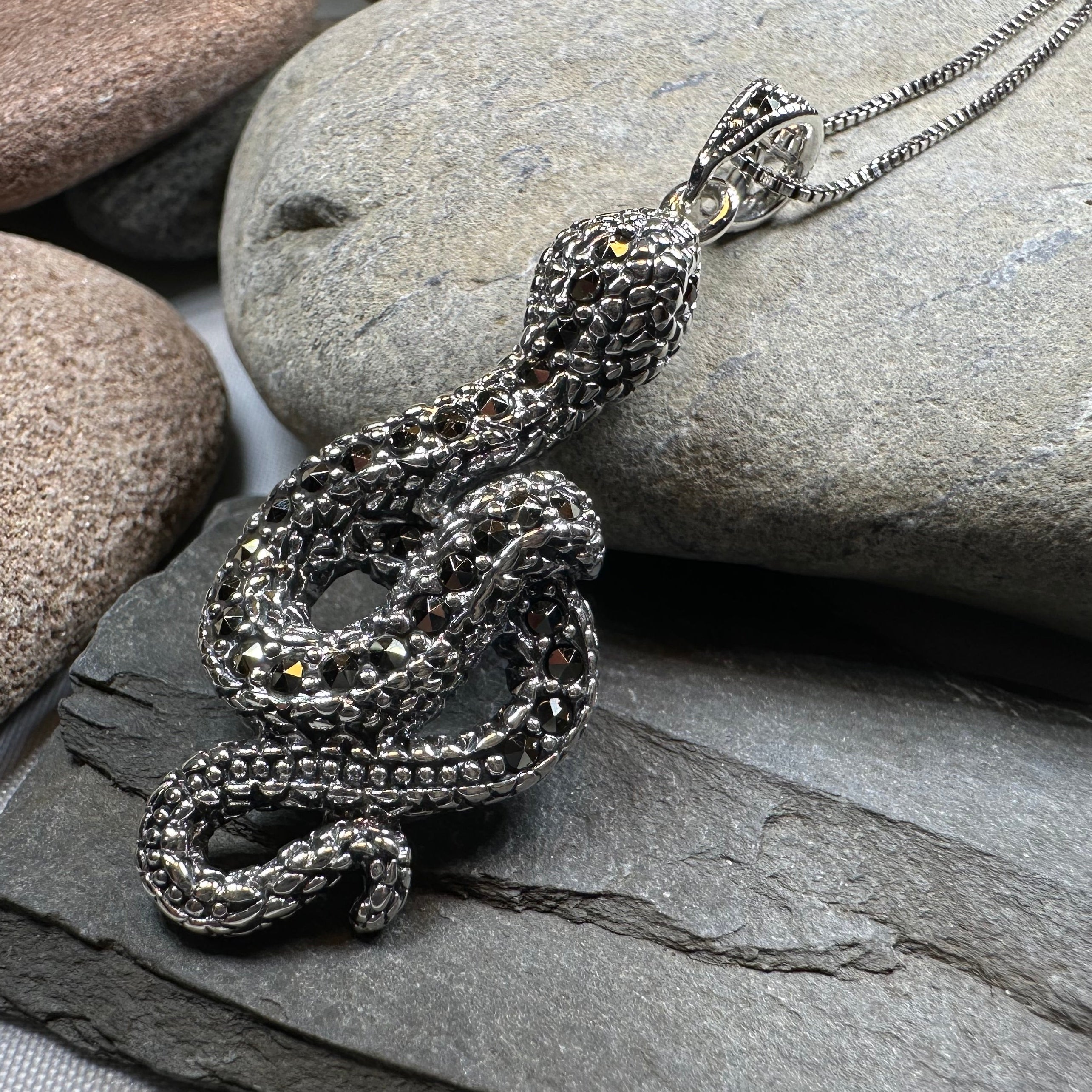 Calantha Marcasite Snake Necklace in Sterling Silver