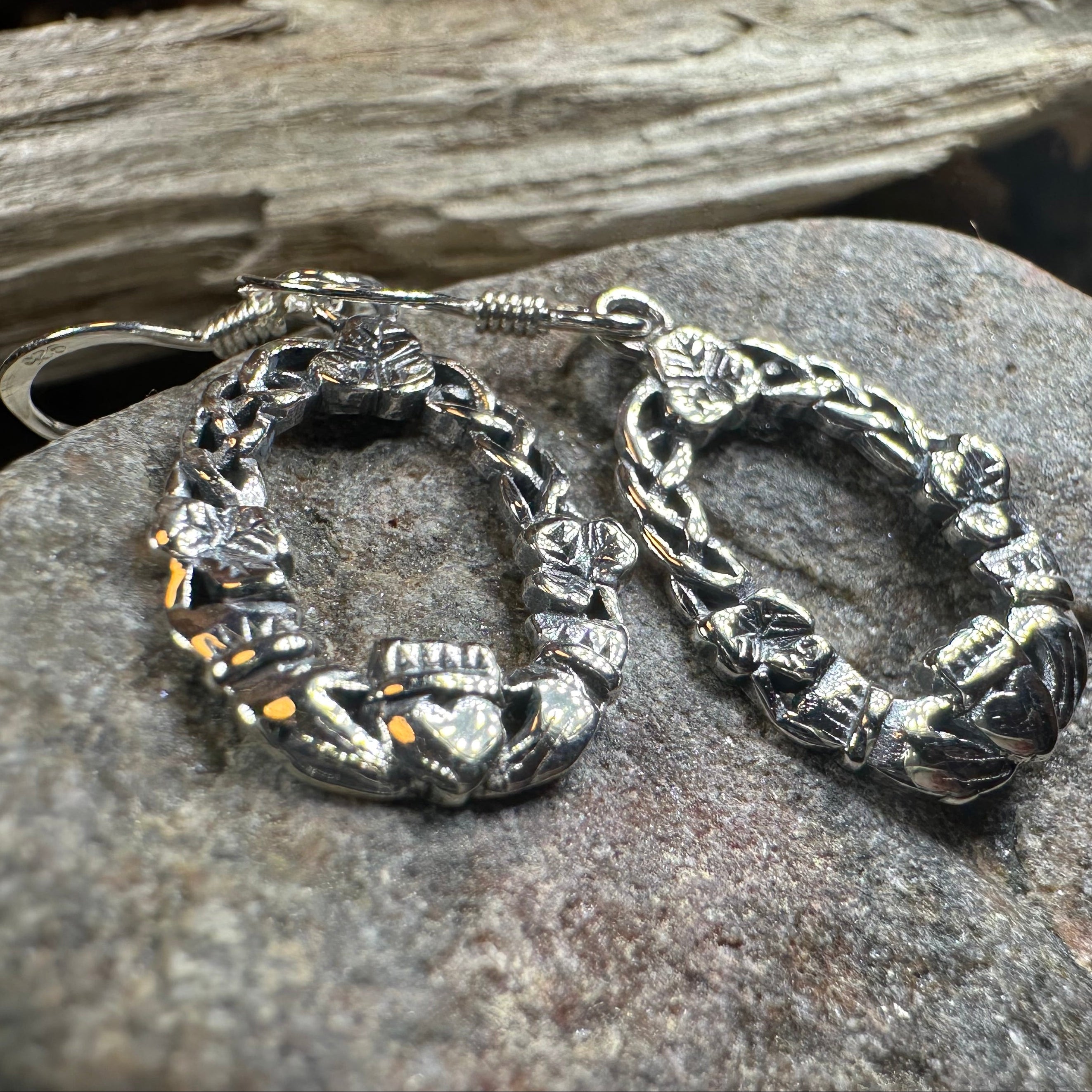 Lilith Celtic Irish Claddagh Earrings in Sterling Silver