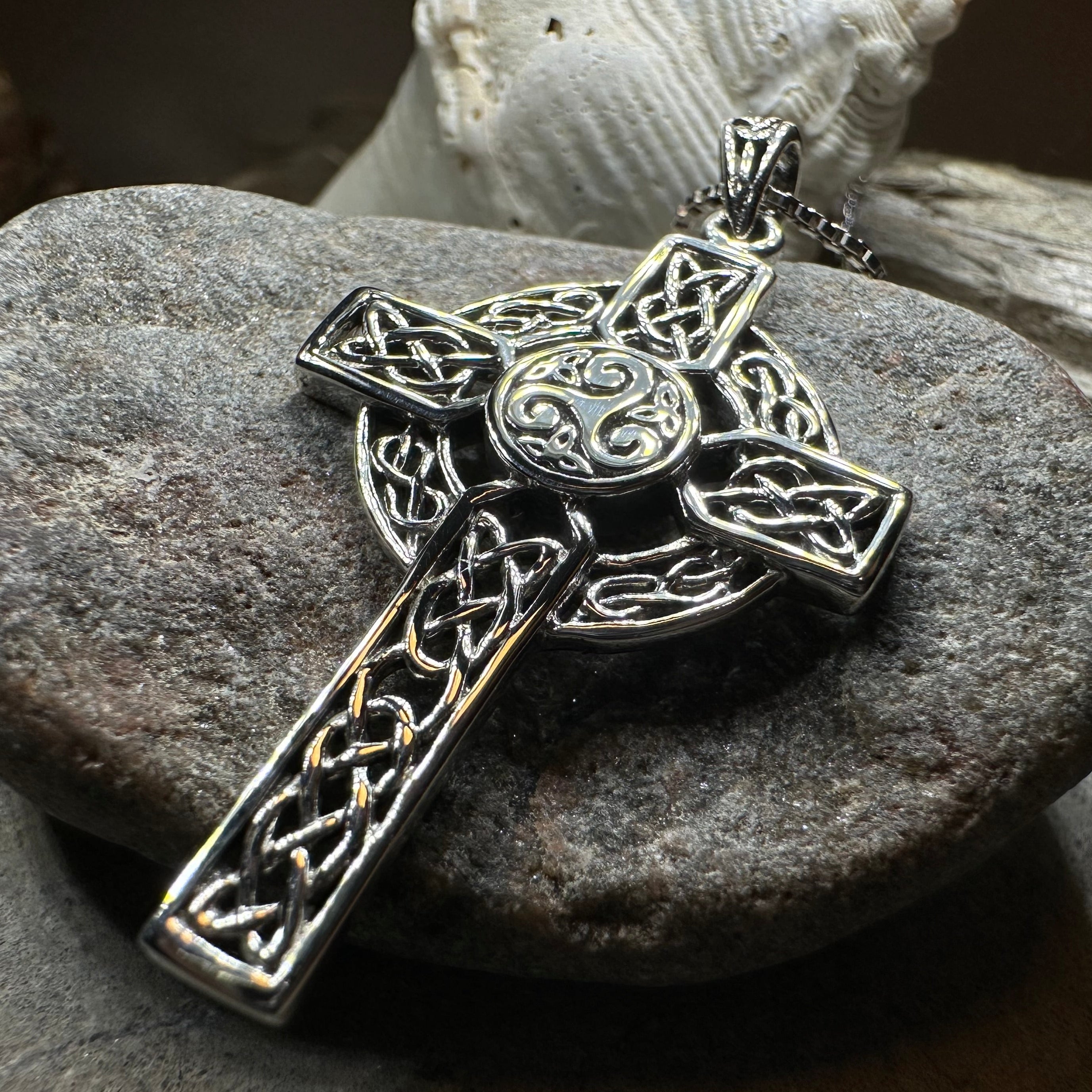 Aileran Triskele Celtic Cross Necklace in Sterling Silver