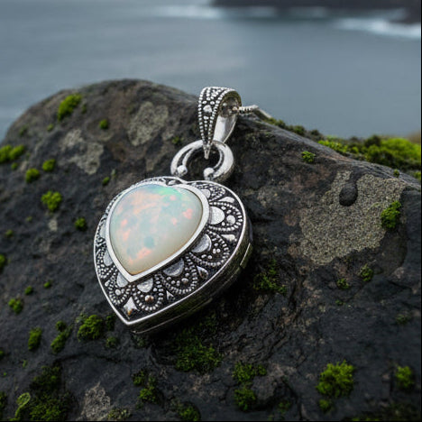 Locket Heart Marcasite Necklace in Sterling Silver