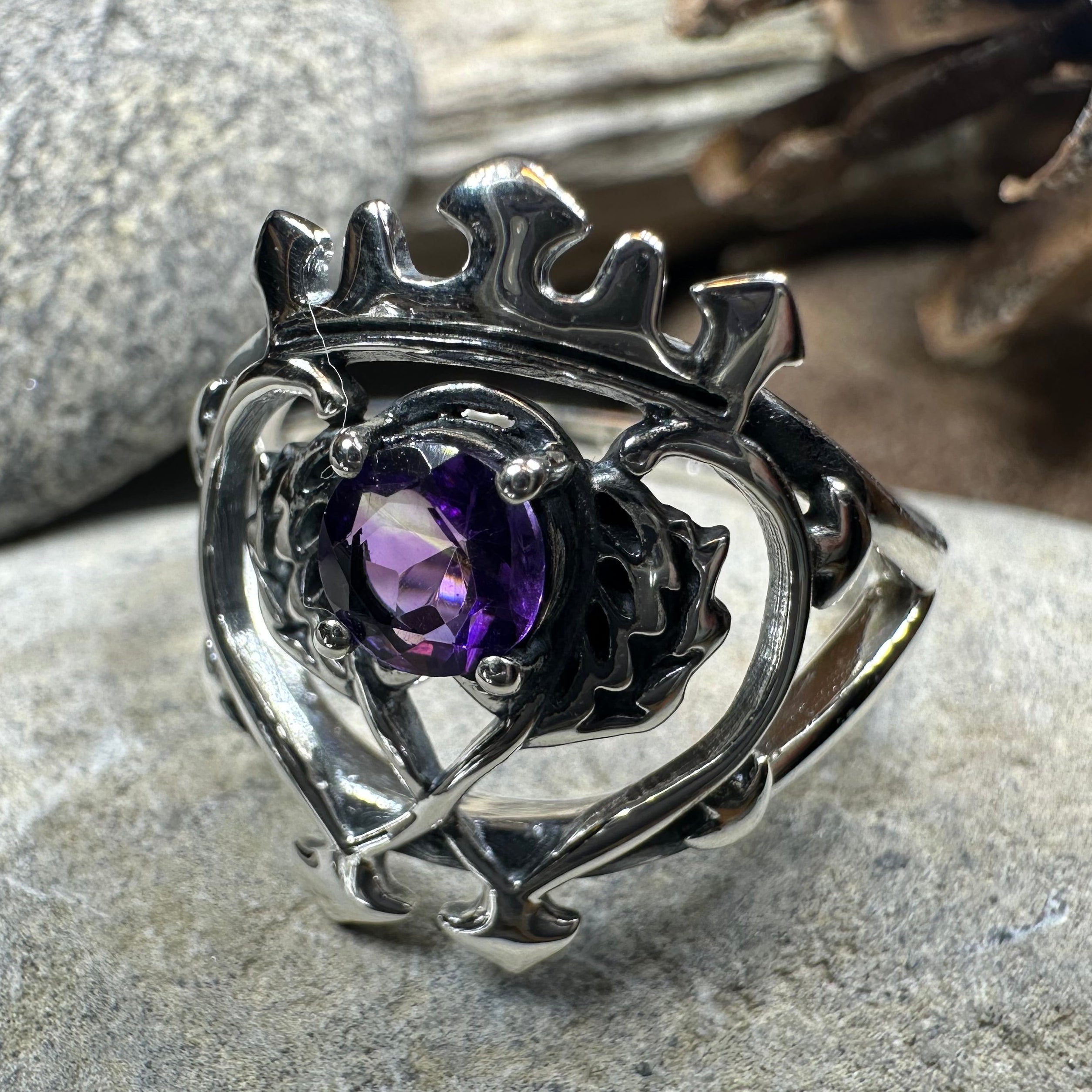 Dedication Scottish Luckenbooth Amethyst Ring in Sterling Silver