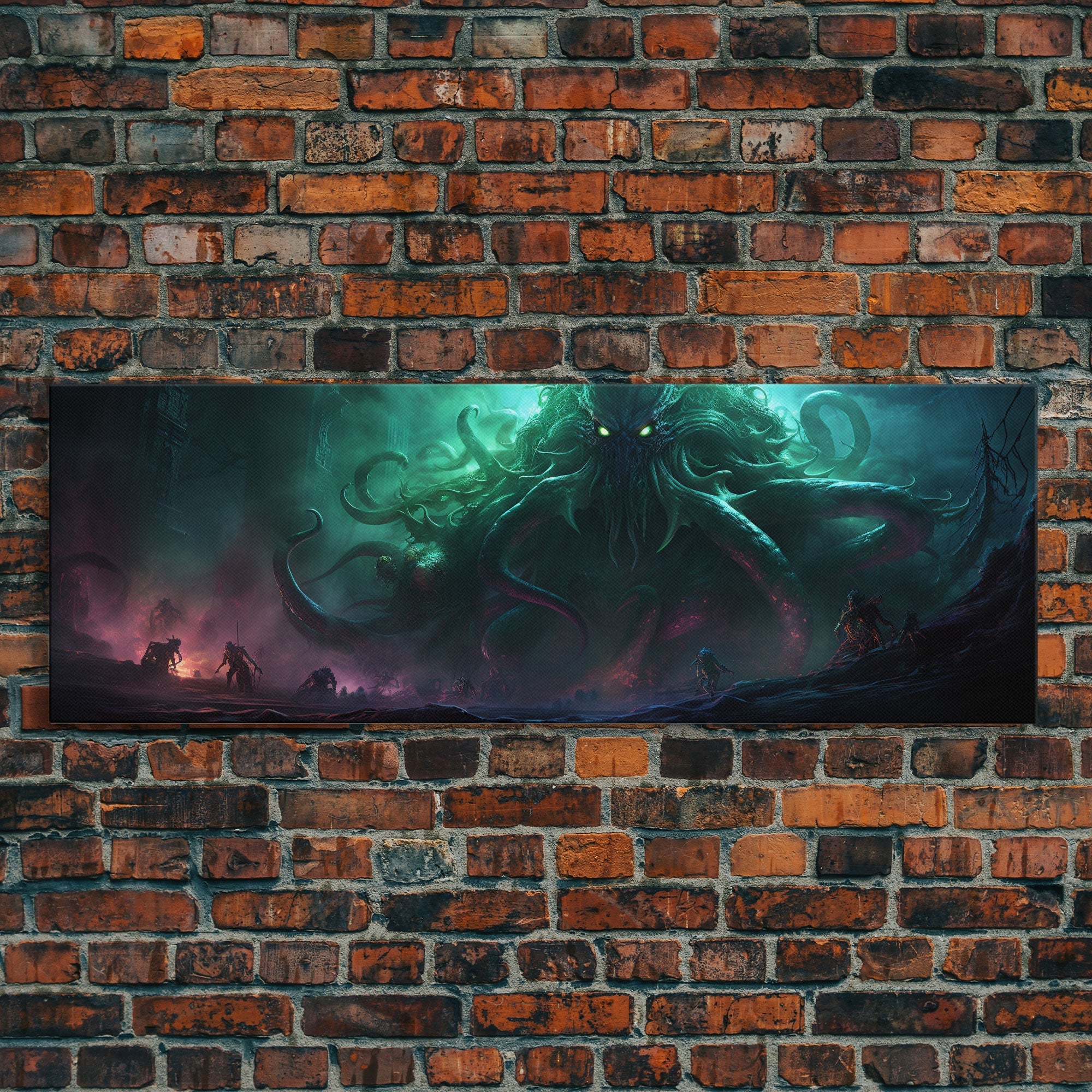 Toile Encadrée L'Ascension de Cthulhu, Impression Panoramique L'Appel de Cthulhu H.P. Lovecraft Horreur Cosmique Steampunk Gothique Art Sombre Décoration Murale