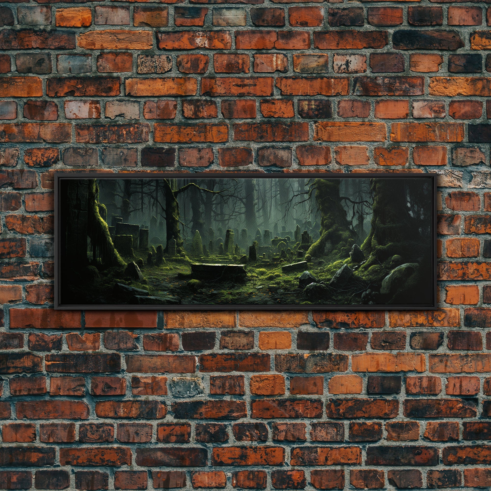 The Reclaimed Graveyard Panoramic Canvas Print, Framed Halloween Art, Spooky Decor, Halloween Art, Halloween Wall Art, Halloween Art Print