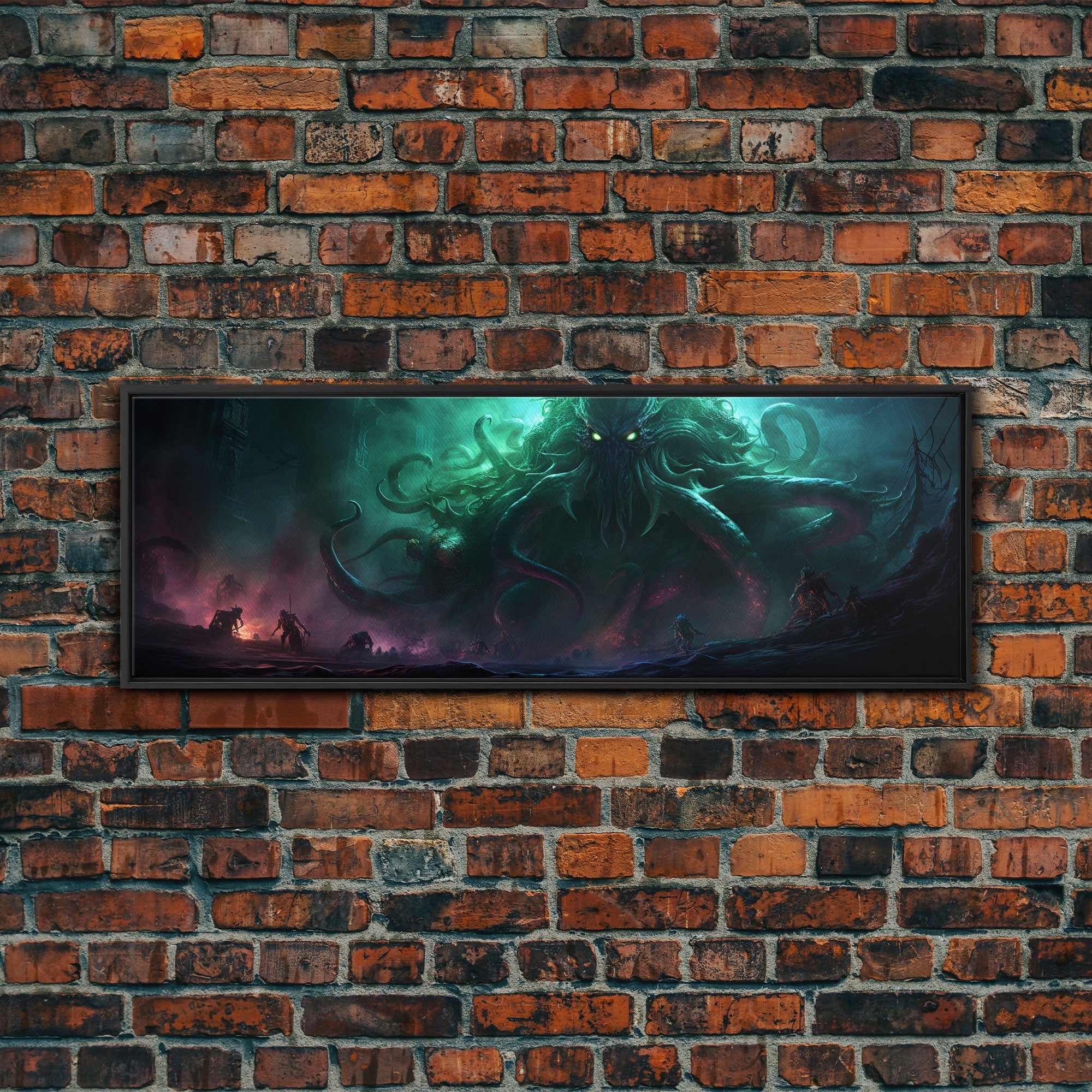 Toile Encadrée L'Ascension de Cthulhu, Impression Panoramique L'Appel de Cthulhu H.P. Lovecraft Horreur Cosmique Steampunk Gothique Art Sombre Décoration Murale