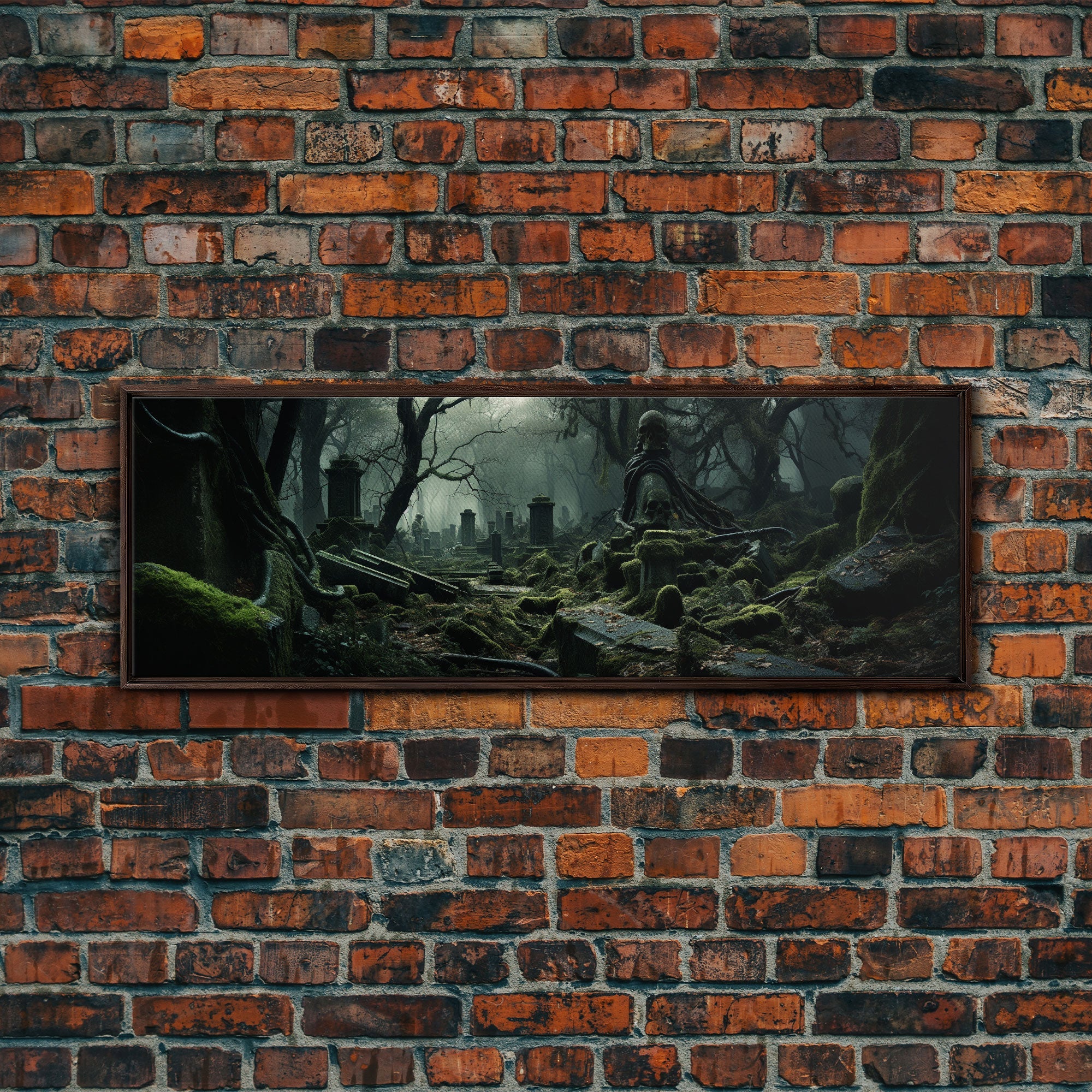 Spooky Overgrown Cemetary Panoramic Canvas Print, Framed Halloween Art, Spooky Decor, Halloween Art, Halloween Wall Art, Halloween Art Print