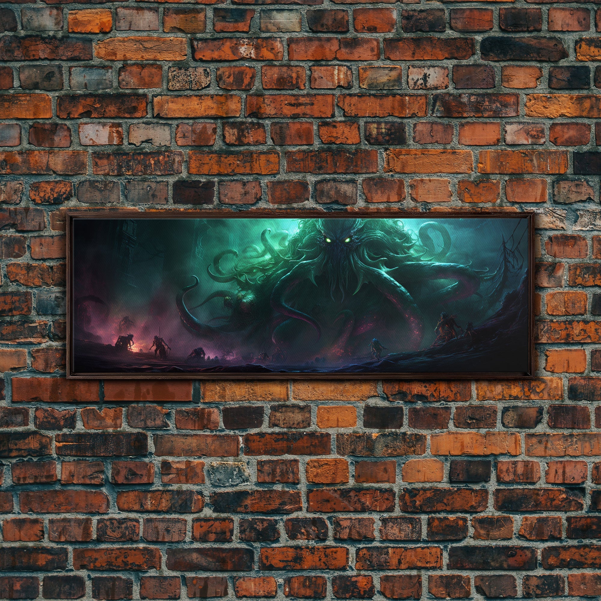 Toile Encadrée L'Ascension de Cthulhu, Impression Panoramique L'Appel de Cthulhu H.P. Lovecraft Horreur Cosmique Steampunk Gothique Art Sombre Décoration Murale