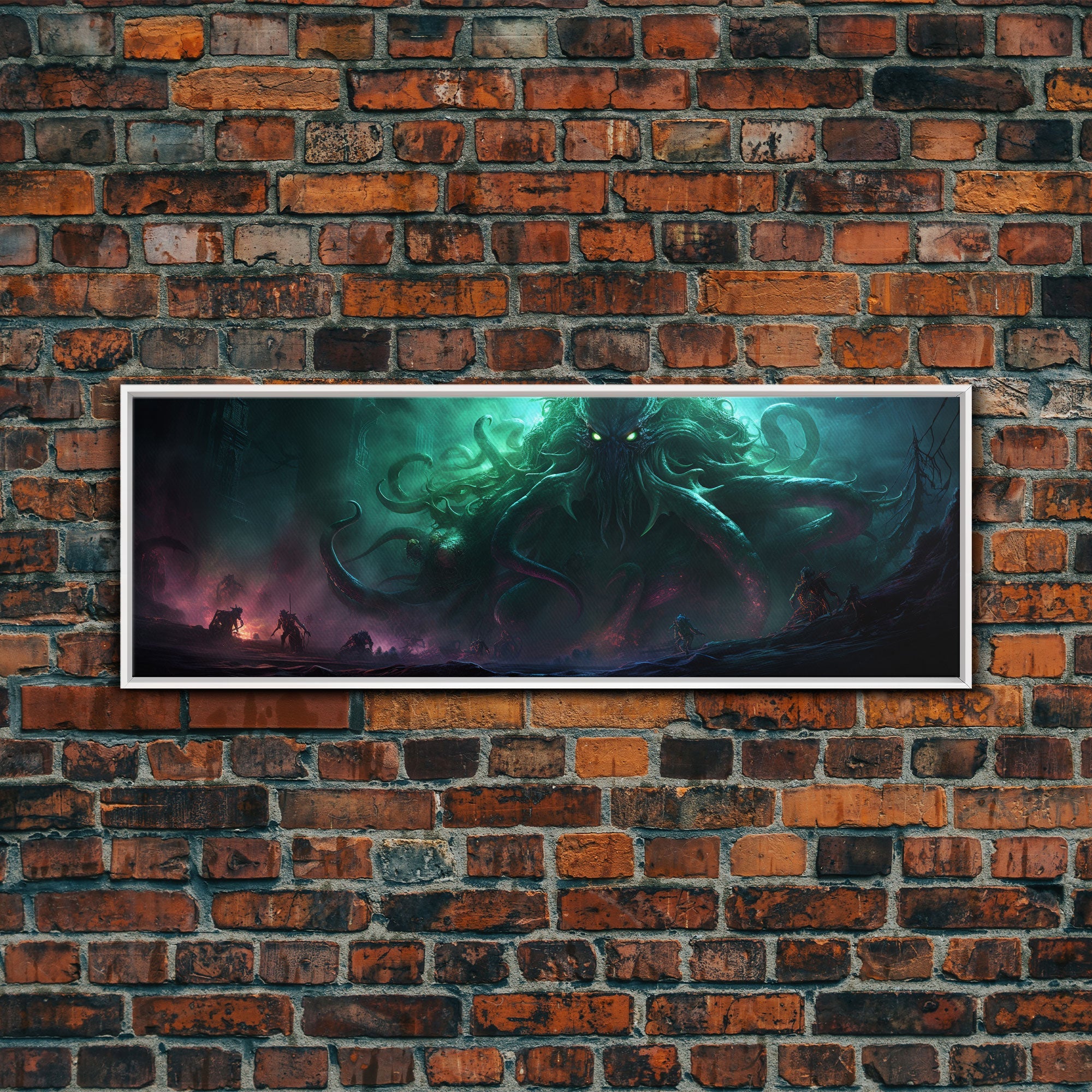 Toile Encadrée L'Ascension de Cthulhu, Impression Panoramique L'Appel de Cthulhu H.P. Lovecraft Horreur Cosmique Steampunk Gothique Art Sombre Décoration Murale