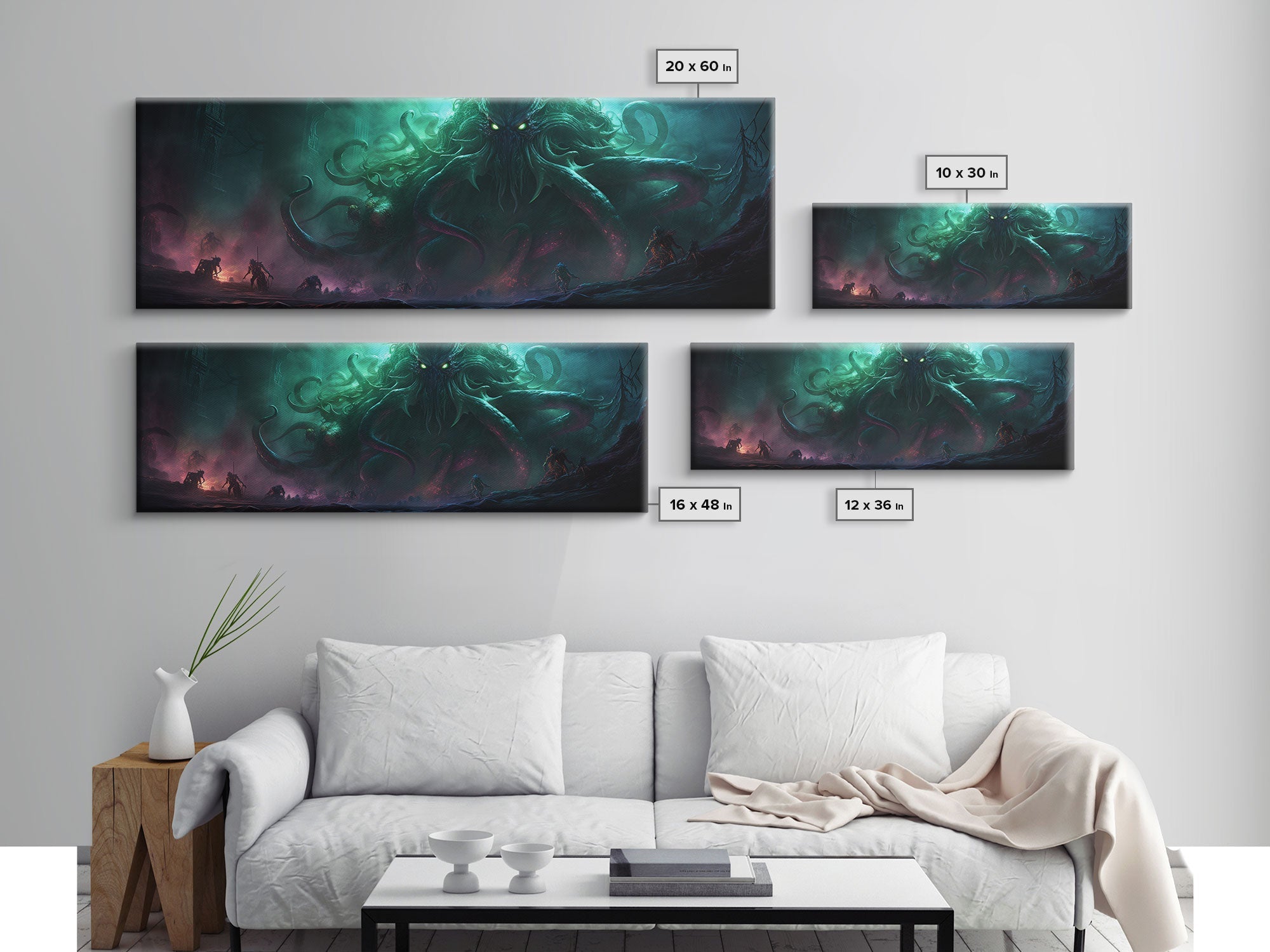 Toile Encadrée L'Ascension de Cthulhu, Impression Panoramique L'Appel de Cthulhu H.P. Lovecraft Horreur Cosmique Steampunk Gothique Art Sombre Décoration Murale