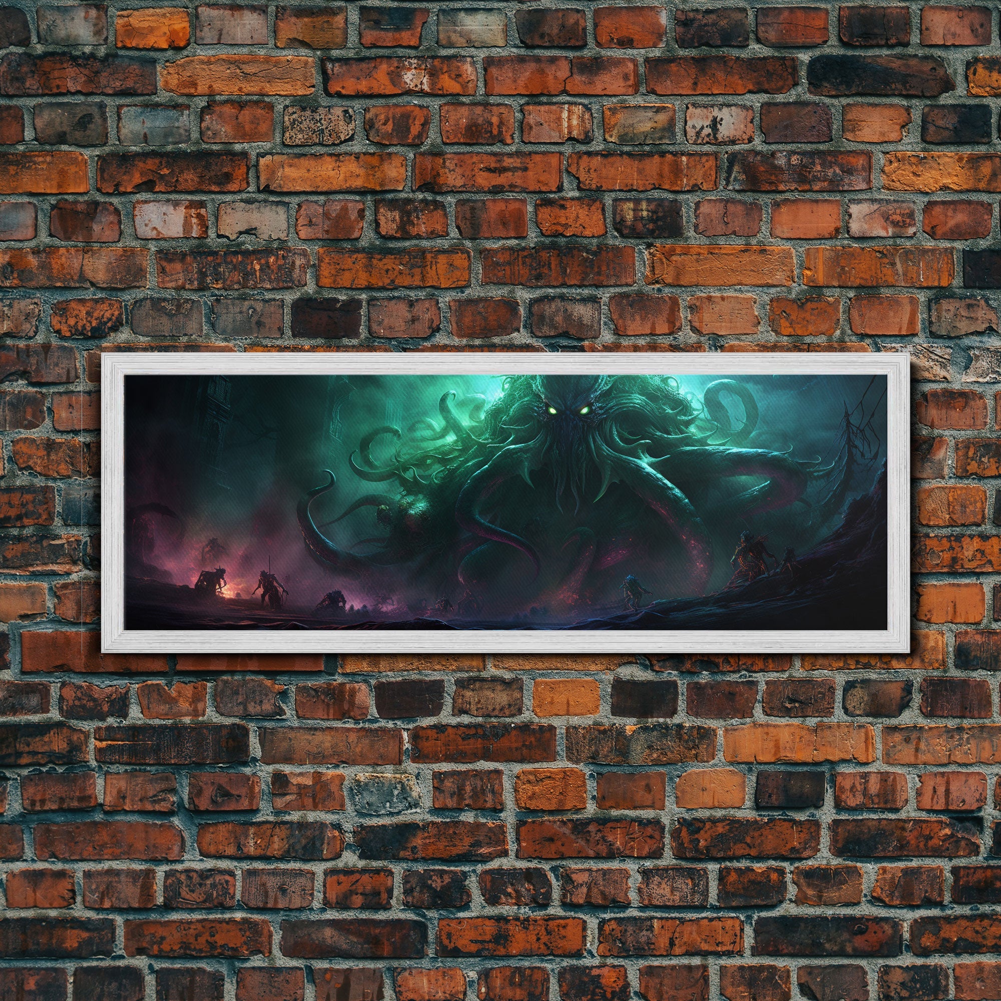 Toile Encadrée L'Ascension de Cthulhu, Impression Panoramique L'Appel de Cthulhu H.P. Lovecraft Horreur Cosmique Steampunk Gothique Art Sombre Décoration Murale